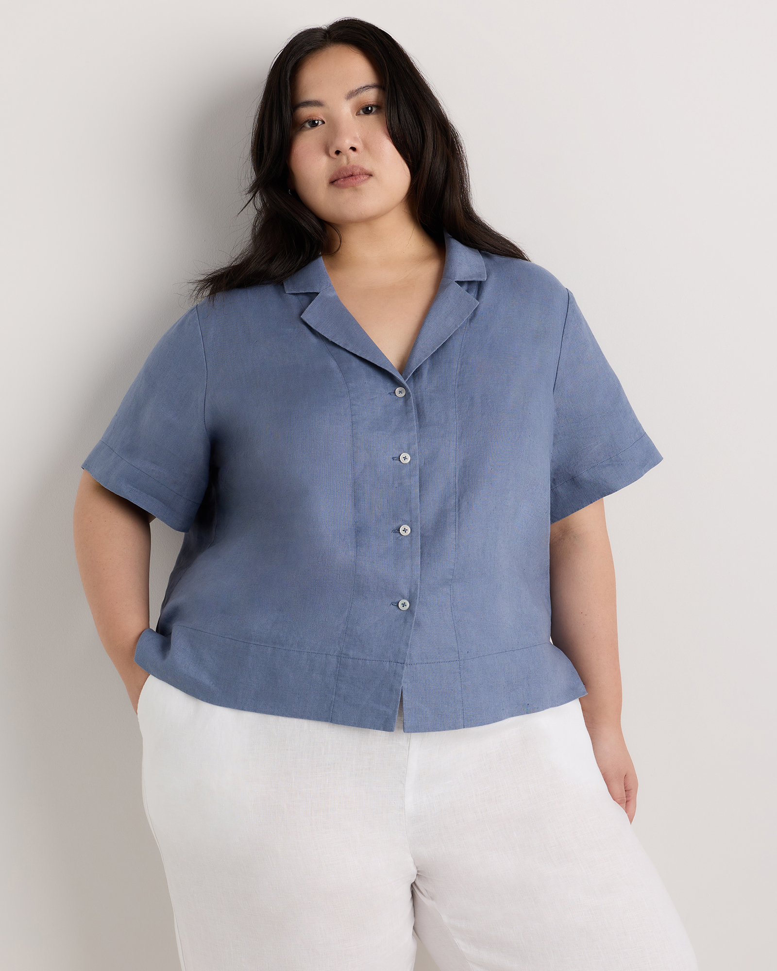 Moonstone Blue 100% European Linen Short Sleeve Shirt