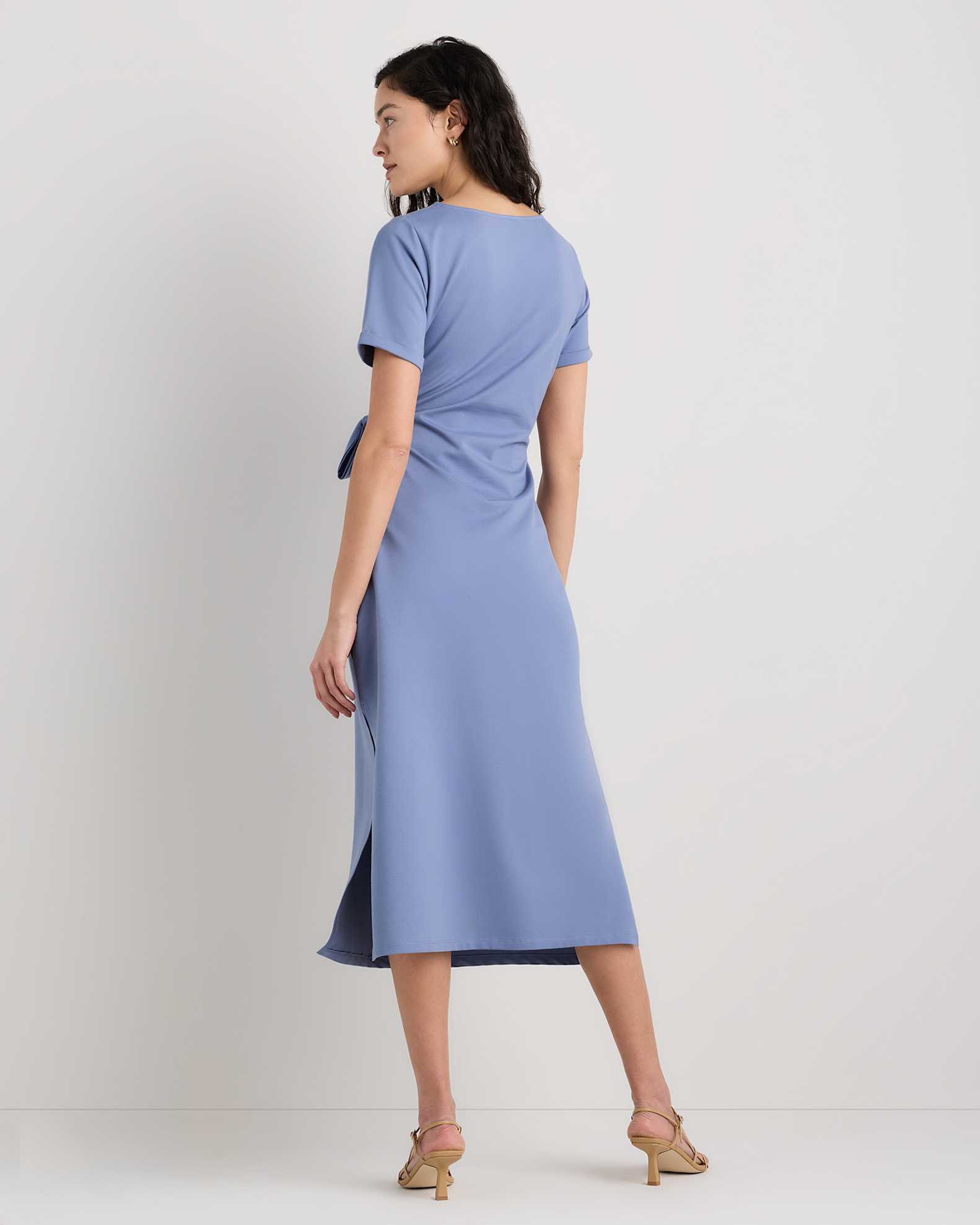 Stretch Cotton Jersey Side Tie Midi Dress in Moonstone Blue Stretch Cotton Jersey Side Tie Midi Dress in Moonstone Blue