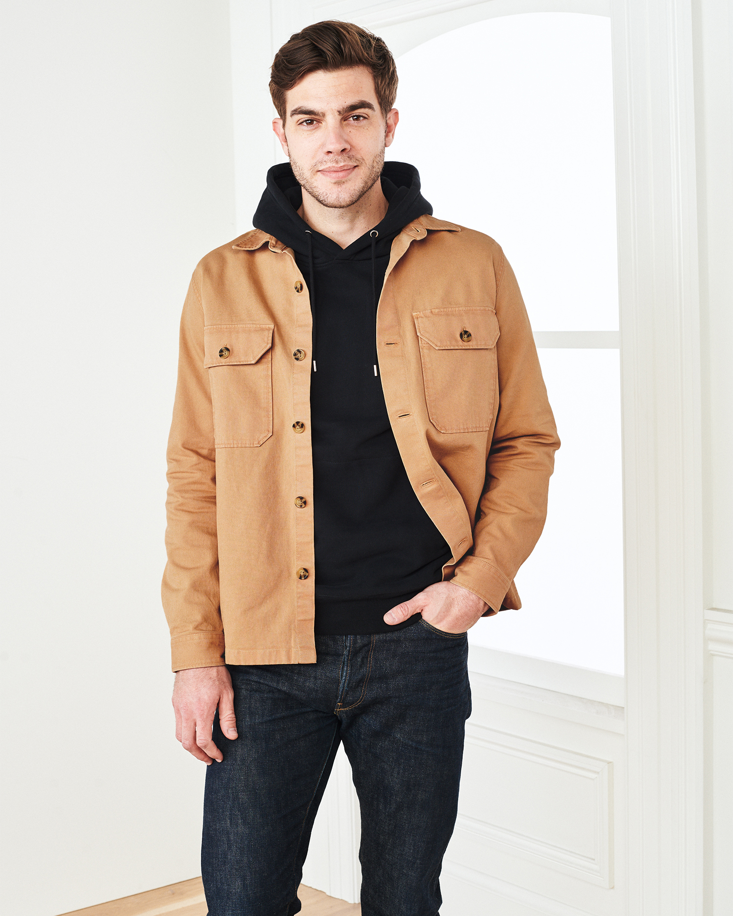 Double-Brushed Stretch Overshirt Jacket