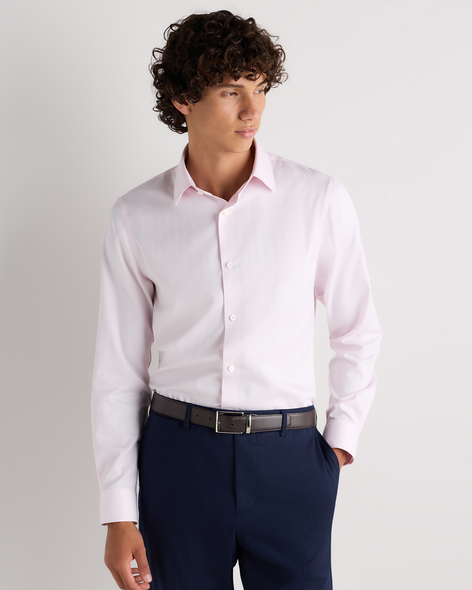 light pink slim fit dress shirt Men's Supima Cotton Herringbone Dress Shirt