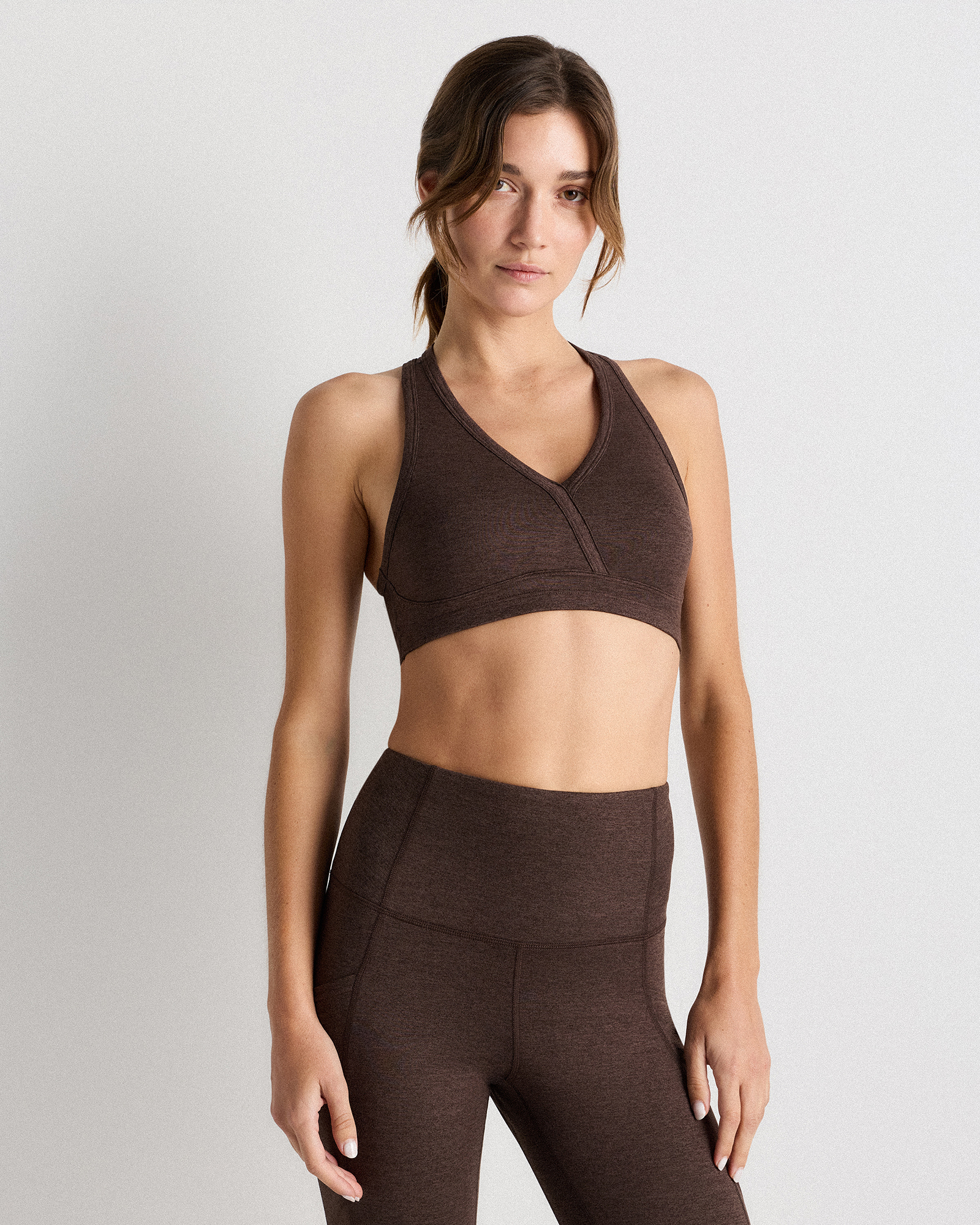 Quince Women's Ultra-soft V-neck Racerback Bra In Brown