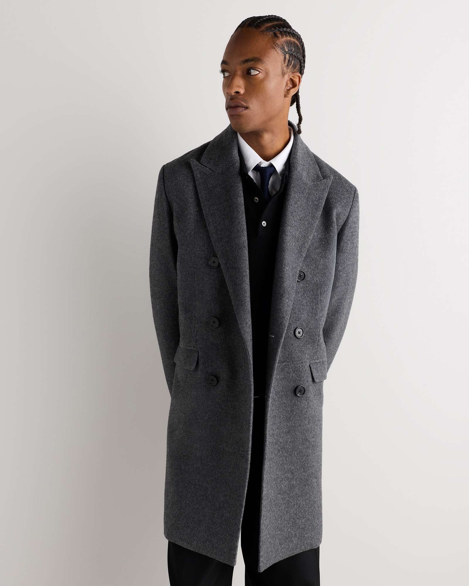 Camel Hair Double-Breasted Overcoat in Heather Graphite Grey