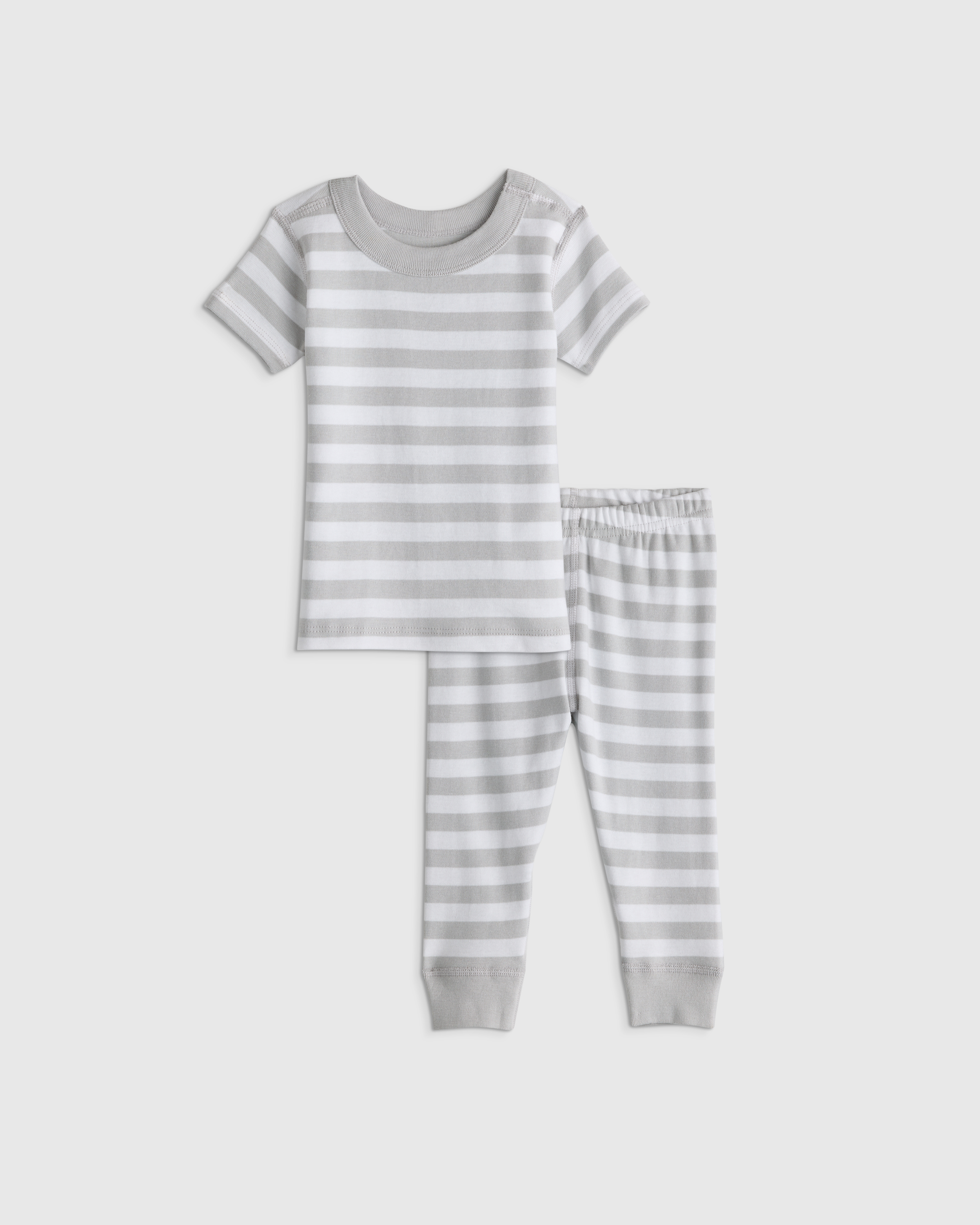Grey Stripe 100% Organic Cotton Short Sleeve and Pant Pajama Set 