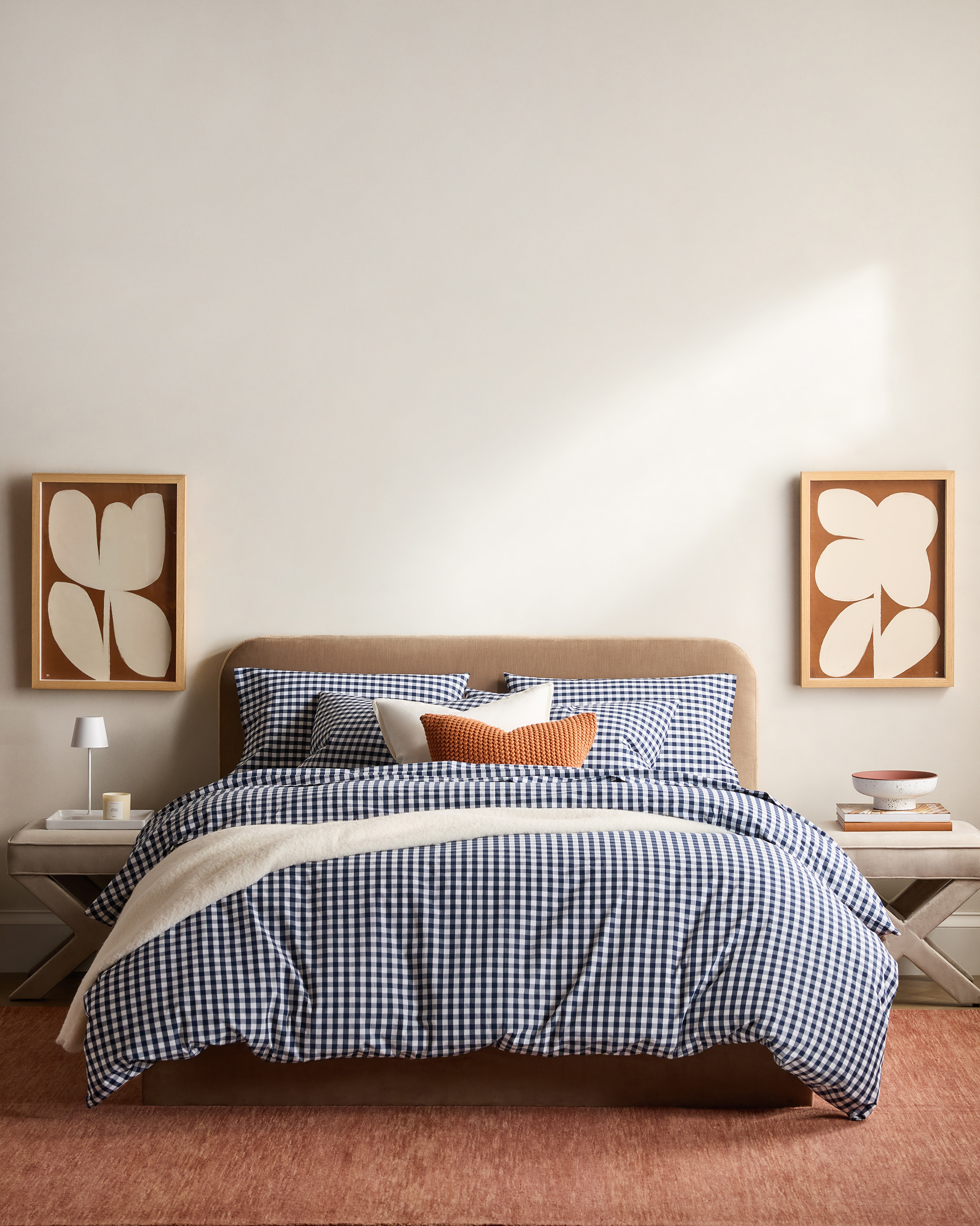 Navy Organic Crisp Percale Gingham Duvet Cover Set
