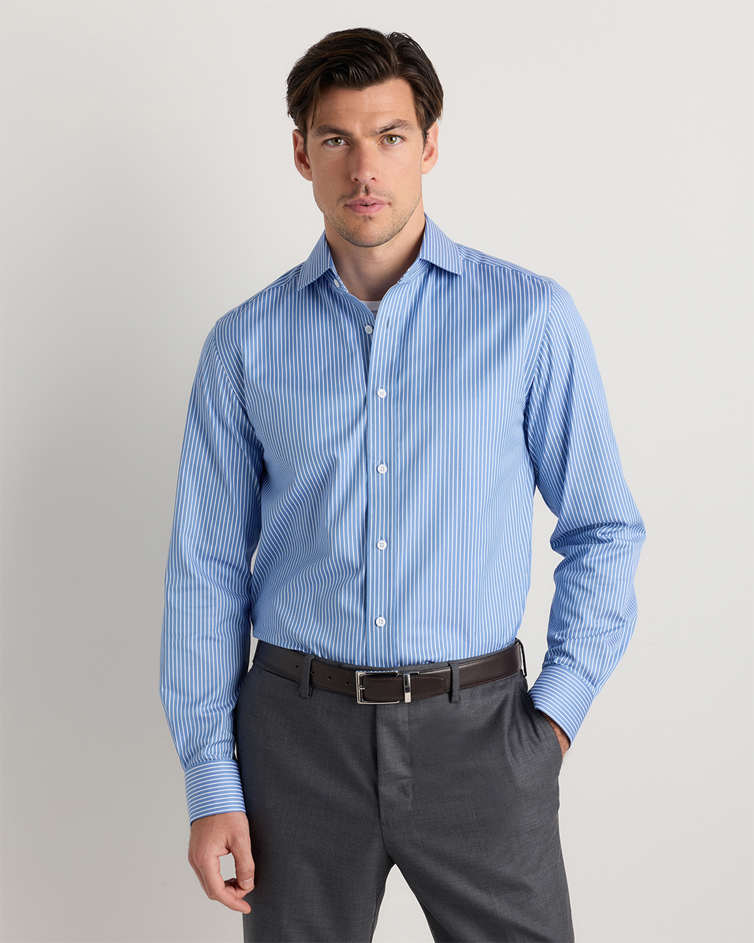 Blue Stripe Organic Cotton Stretch Twill Dress Shirt