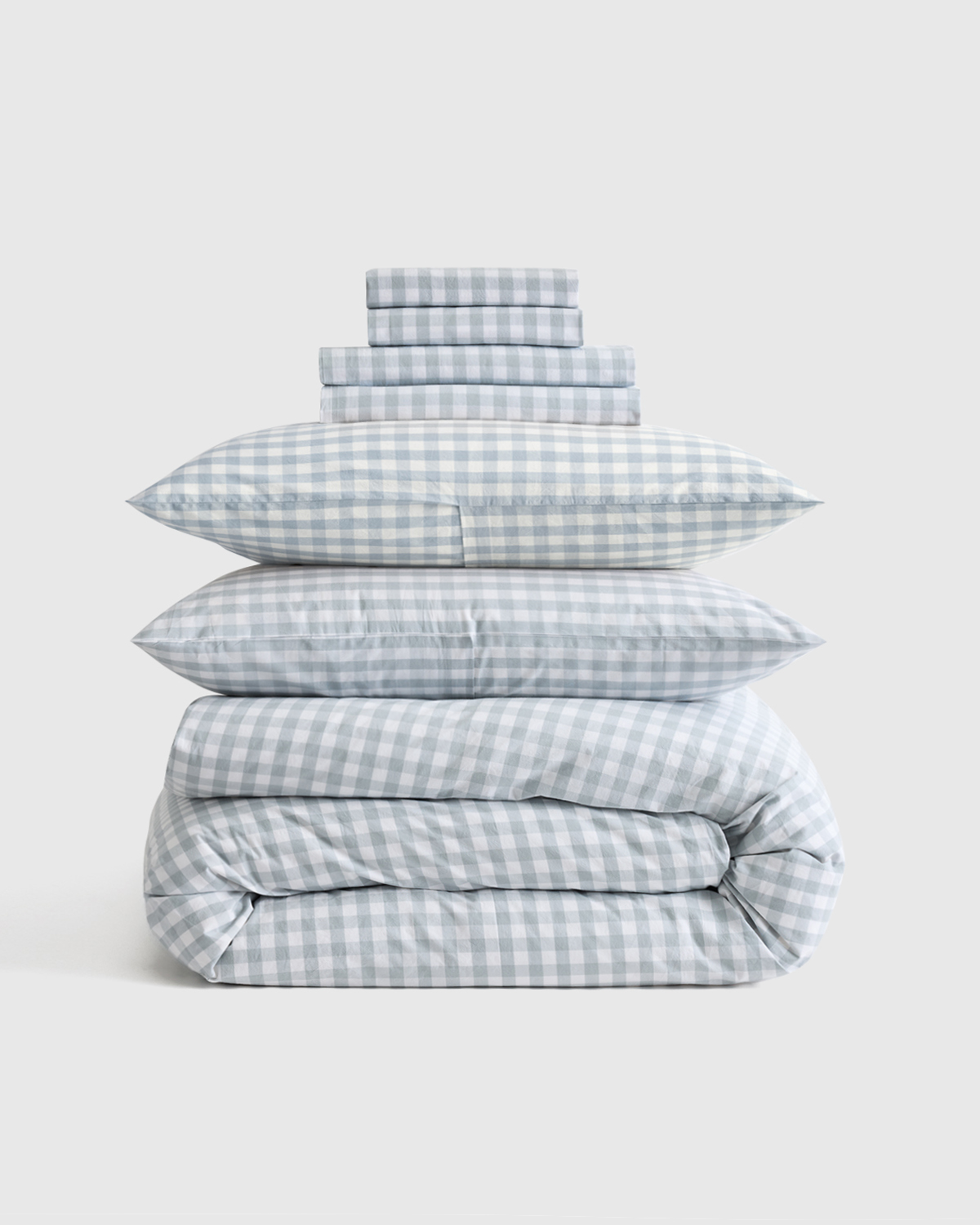 Blue Fog Classic Organic Percale Gingham Deluxe Bedding Bundle