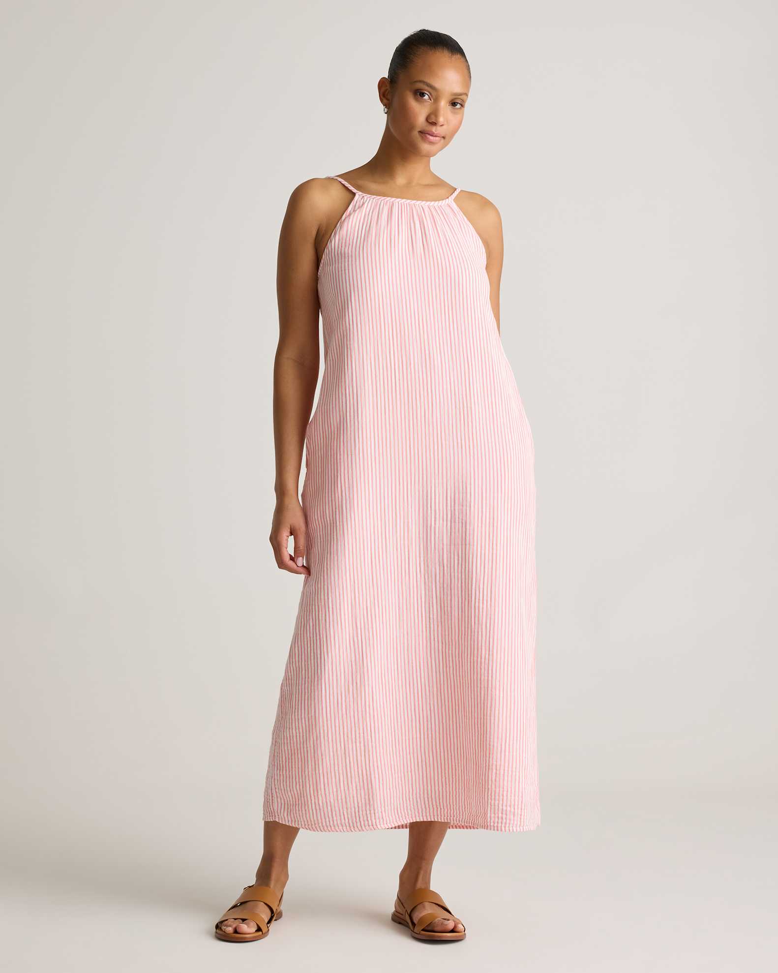 Women's Gauze Sleeveless Maxi Dress in Bayside Stripe Coral/White, Size Medium, Organic Cotton by Quince Women's Gauze Sleeveless Maxi Dress in Bayside Stripe Coral/White, Size Medium, Organic Cotton by Quince
