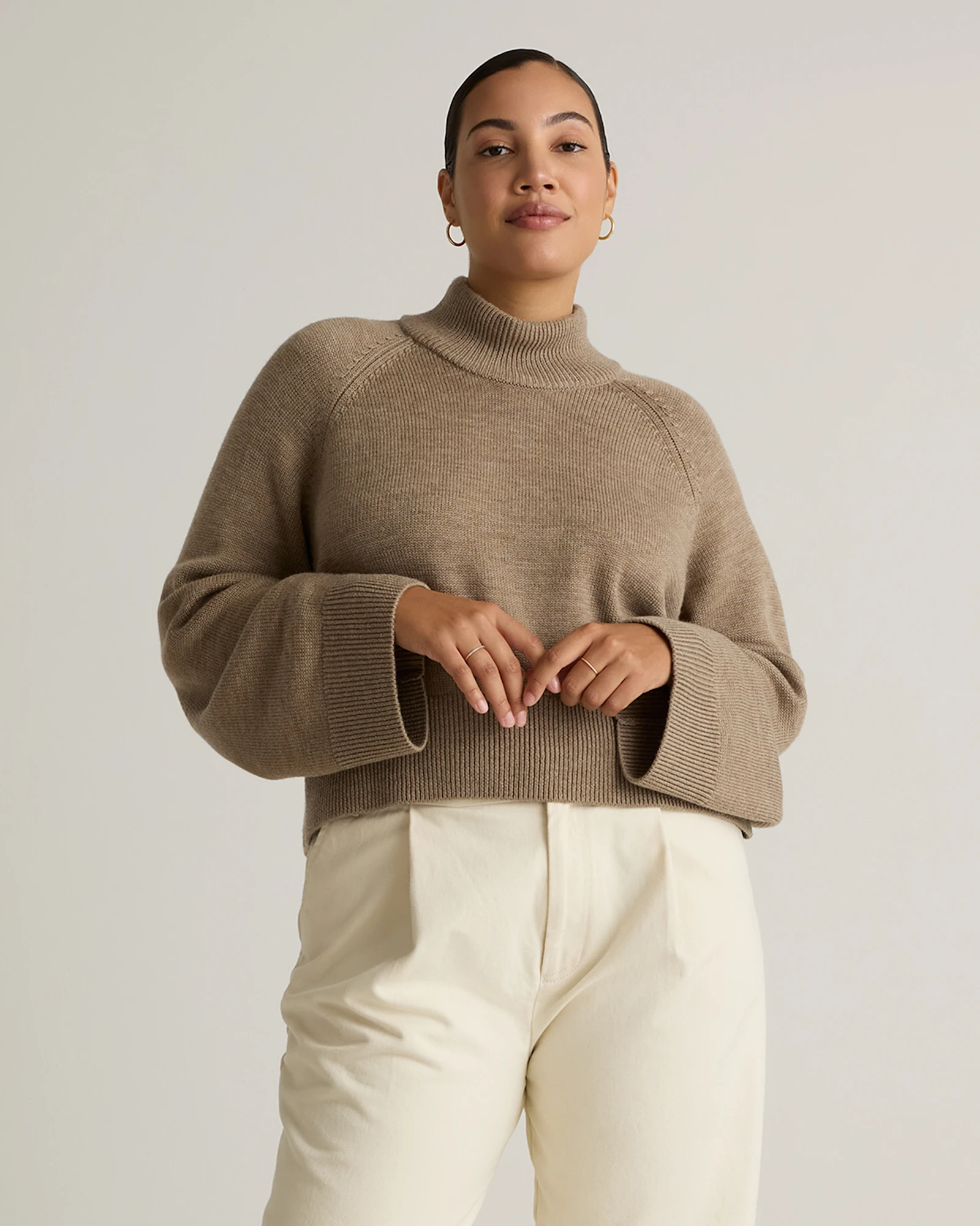 Australian Merino Wool Cropped Mock Neck Sweater