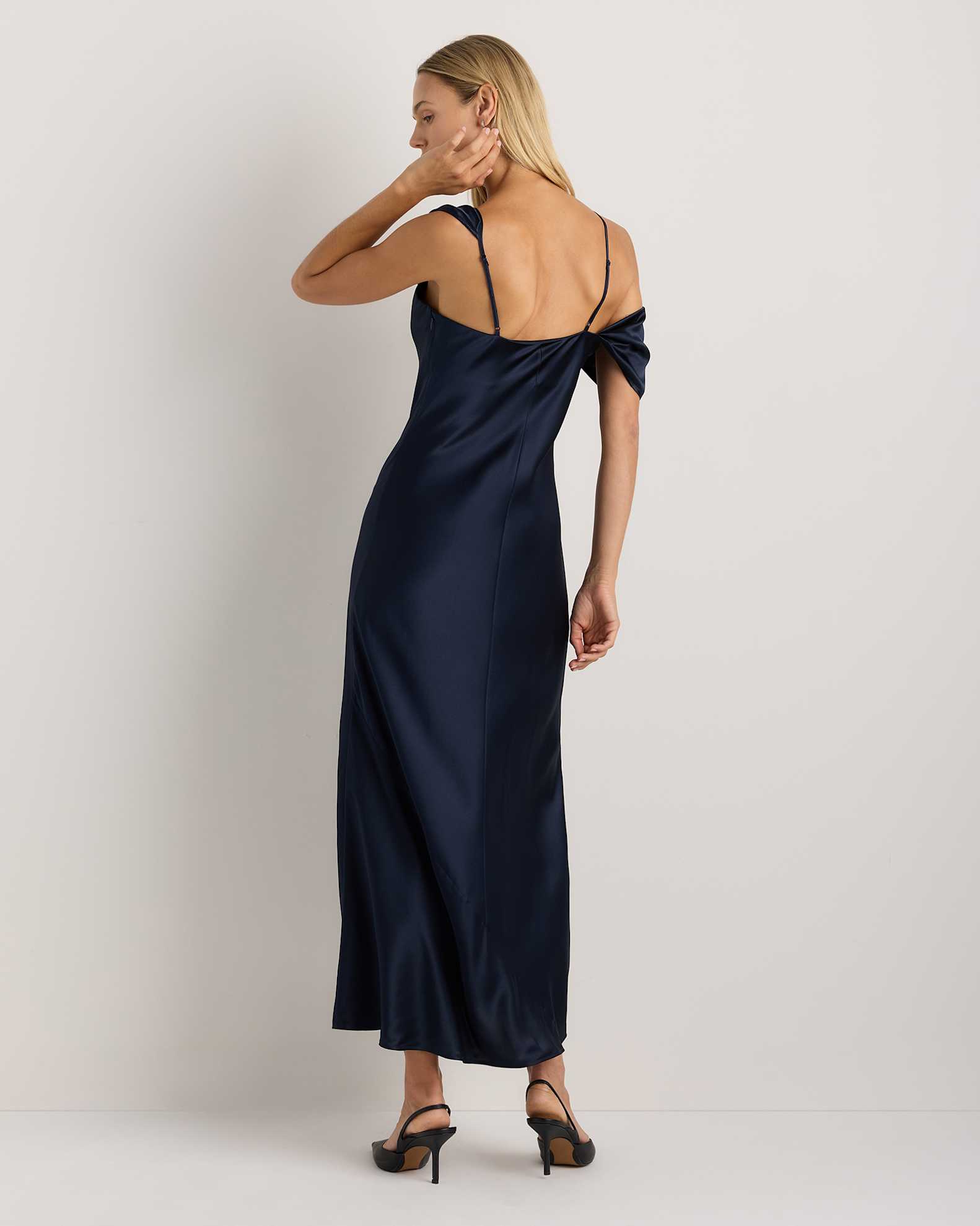 Women's Draped Shoulder Maxi Dress in Navy, Size Medium, Silk by Quince Women's Draped Shoulder Maxi Dress in Navy, Size Medium, Silk by Quince