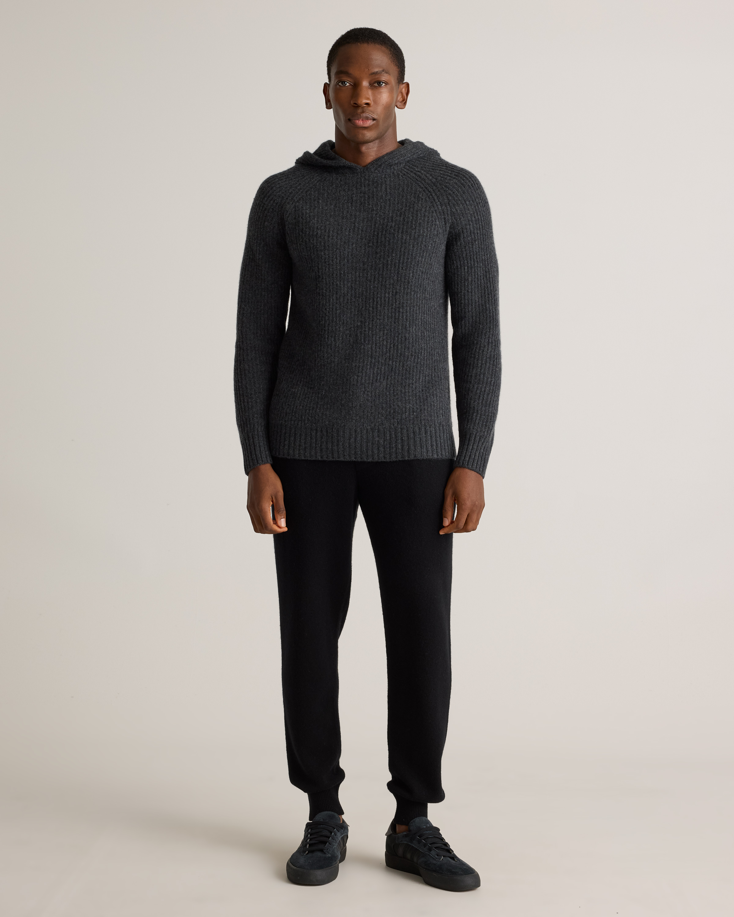 Mongolian Cashmere Fisherman Pullover Hoodie in Charcoal