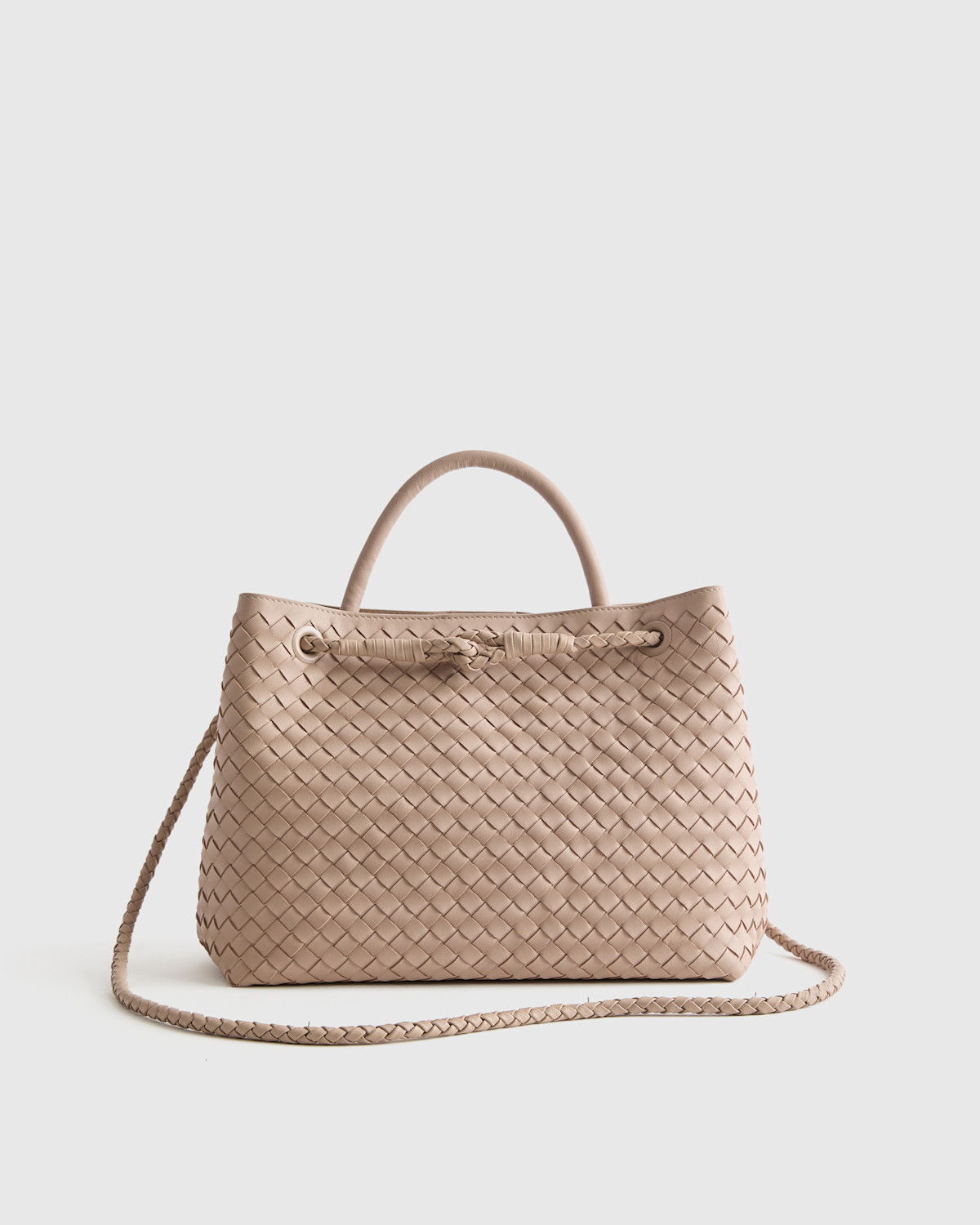 Quince Italian Leather Handwoven Satchel in Taupe