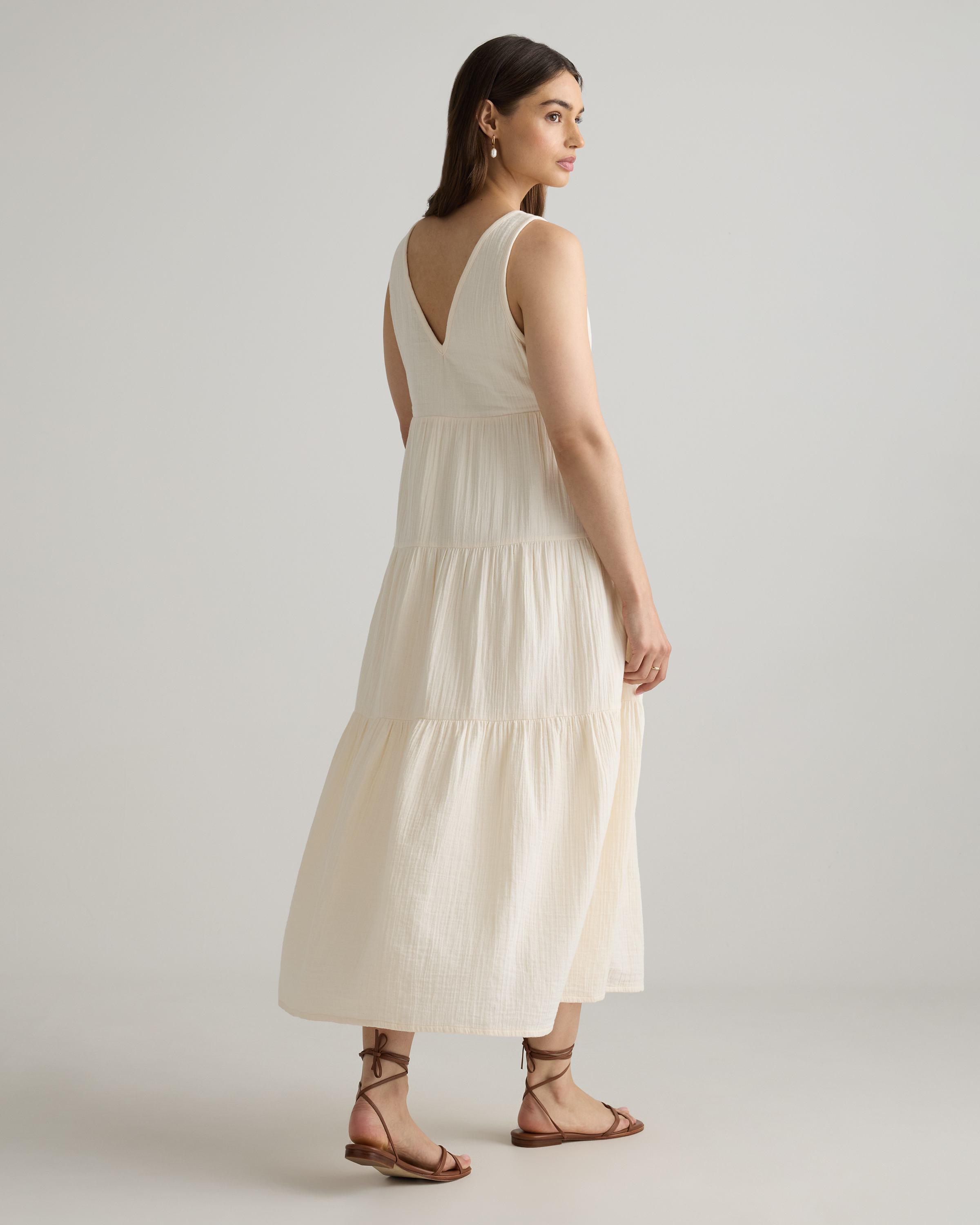 100% Organic Cotton Gauze Tiered Maxi Dress in Vintage Cream