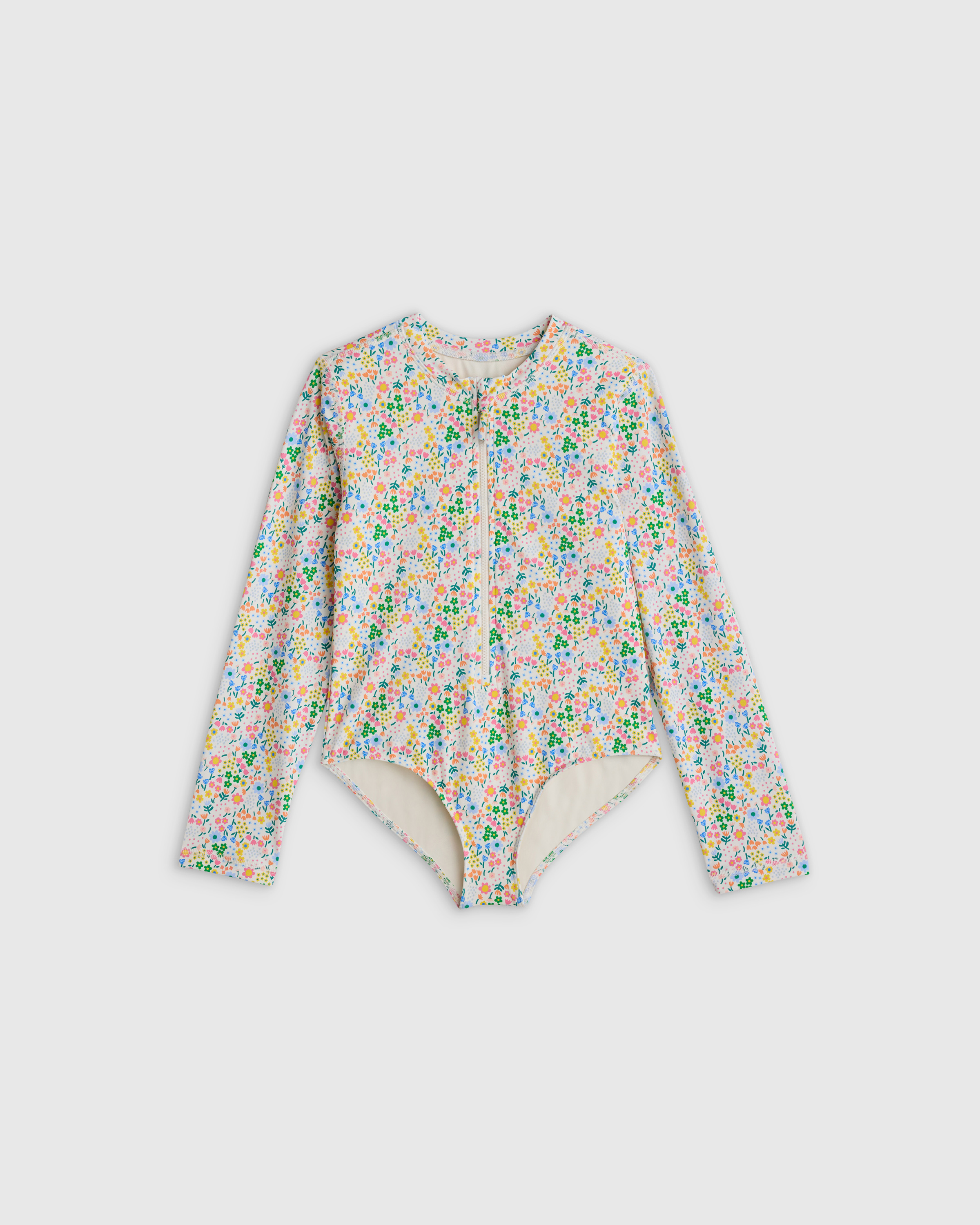 Quince Long Sleeve Zip-up Swimsuit In Ditsy Floral