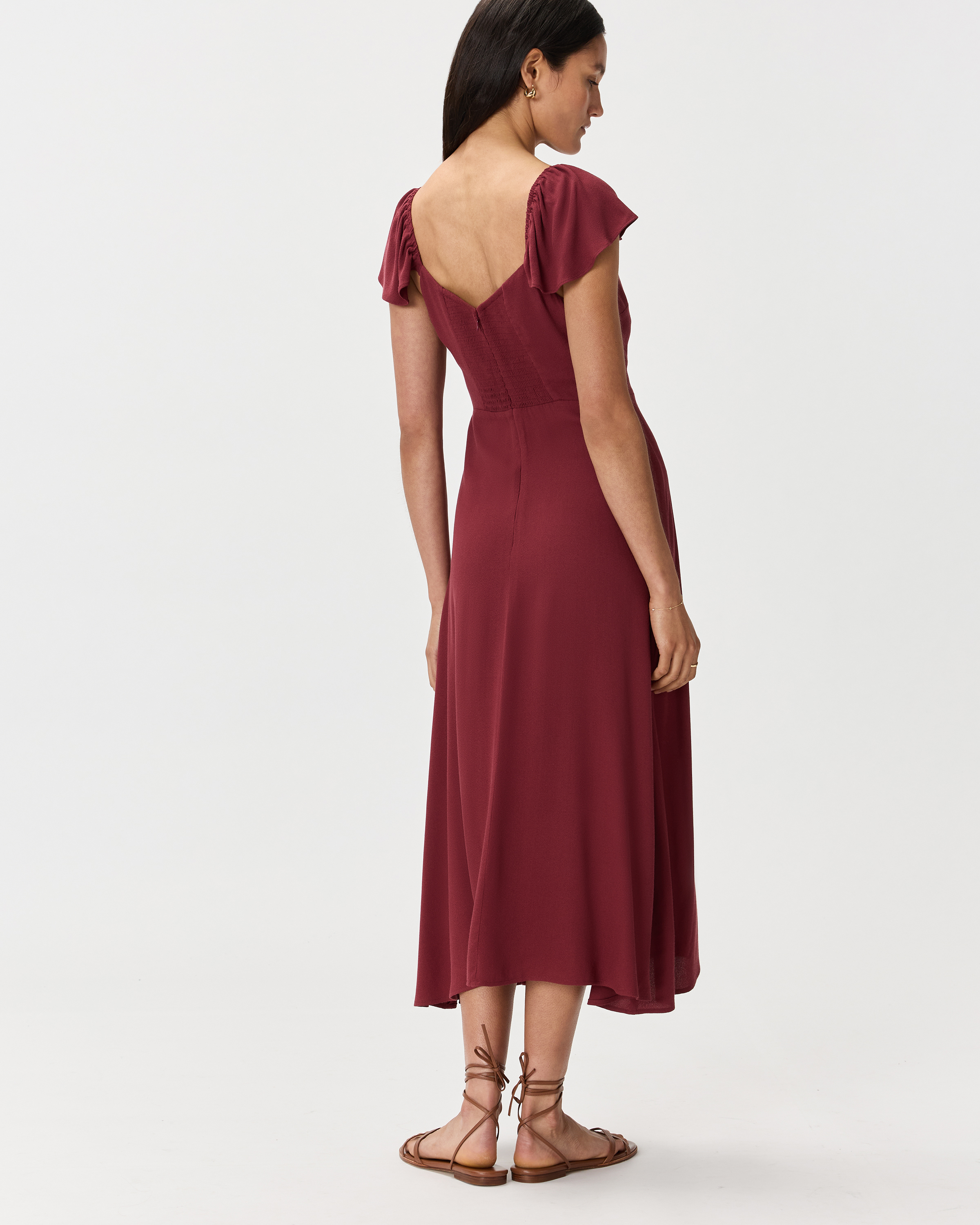 knee length dresses for ladies Burgundy midi fit and flare prom chiffon dress 5222 – Xiaolizi main image 0