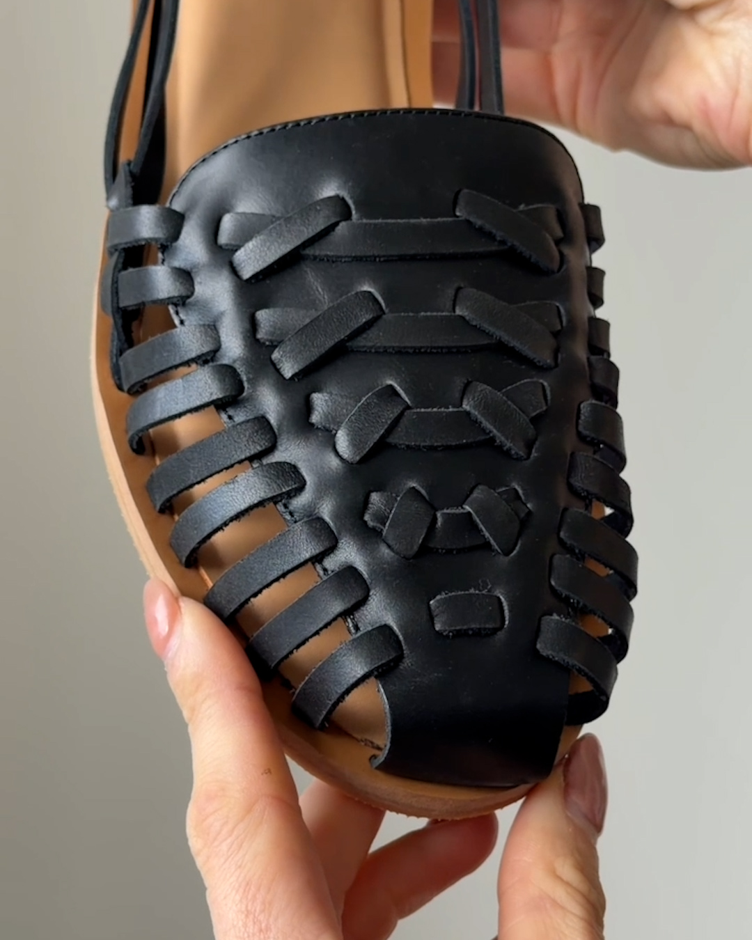 100% Leather Huarache Flat - PDP Video Thumbnail (Black, 4x5)