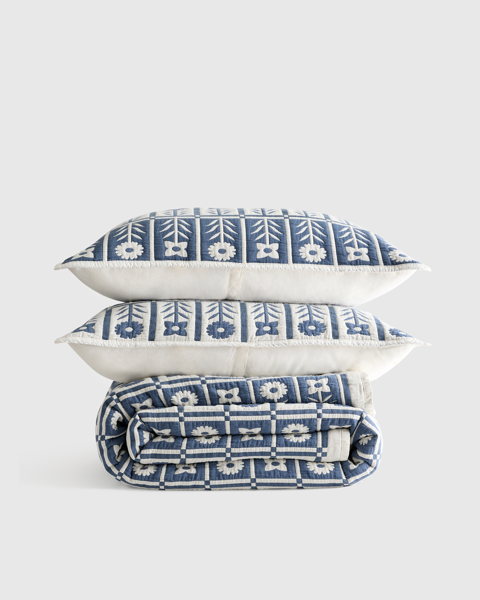 Organic Cotton Jacquard Floral Coverlet Set - Full/QueenSize Chart, Glacier Blue