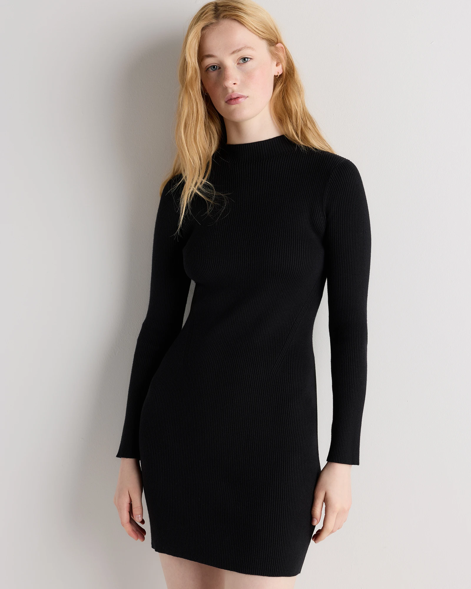 Cotton Cashmere Mock Neck Mini Dress