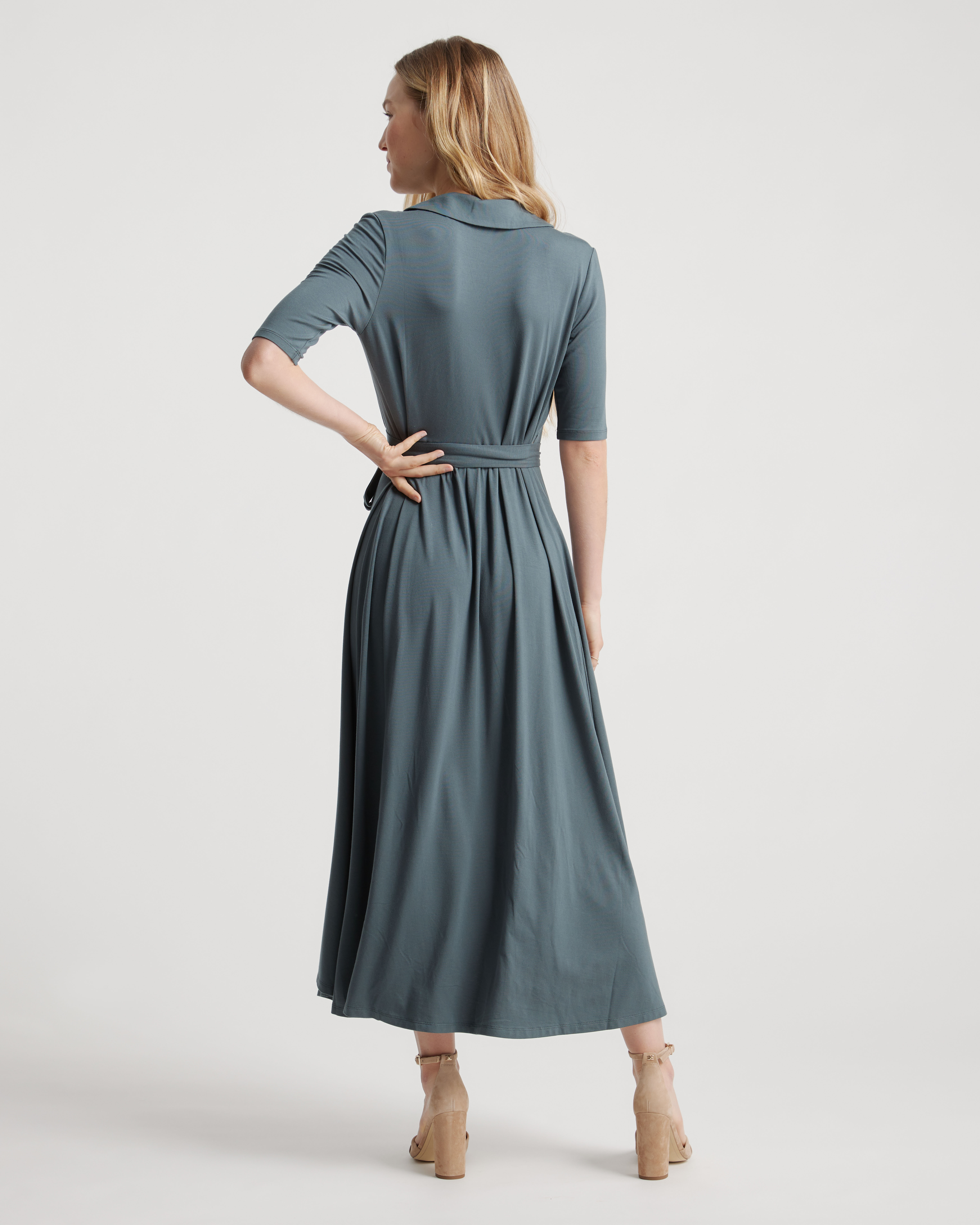 knee length dresses for ladies Boden Women's Carla Jersey Wrap Dress in Blue main image 0