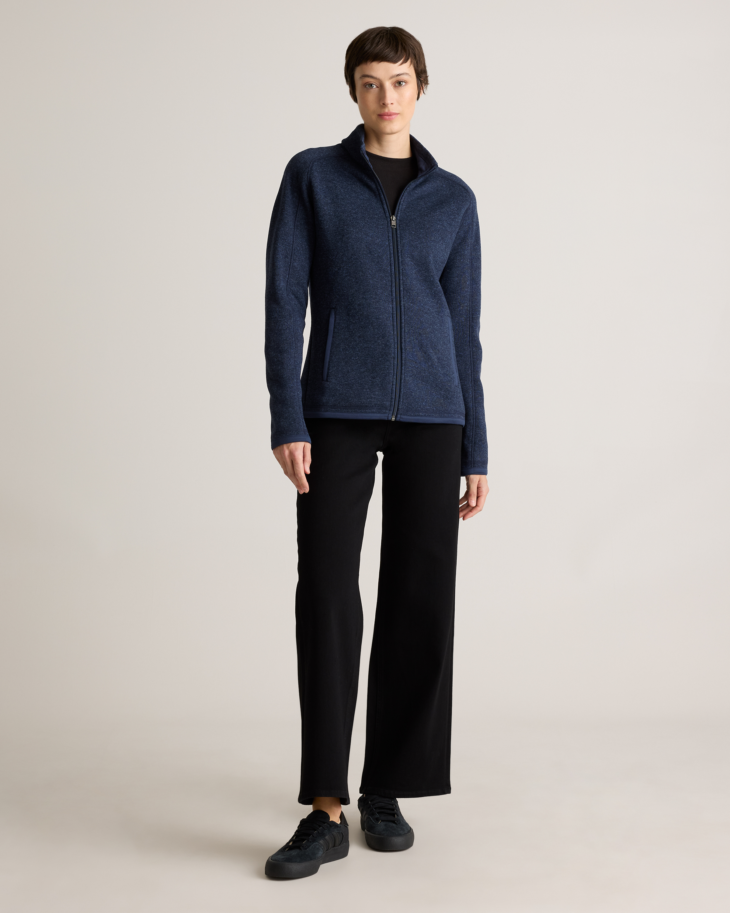 Sweater-Knit Fleece Full-Zip Jacket in Navy