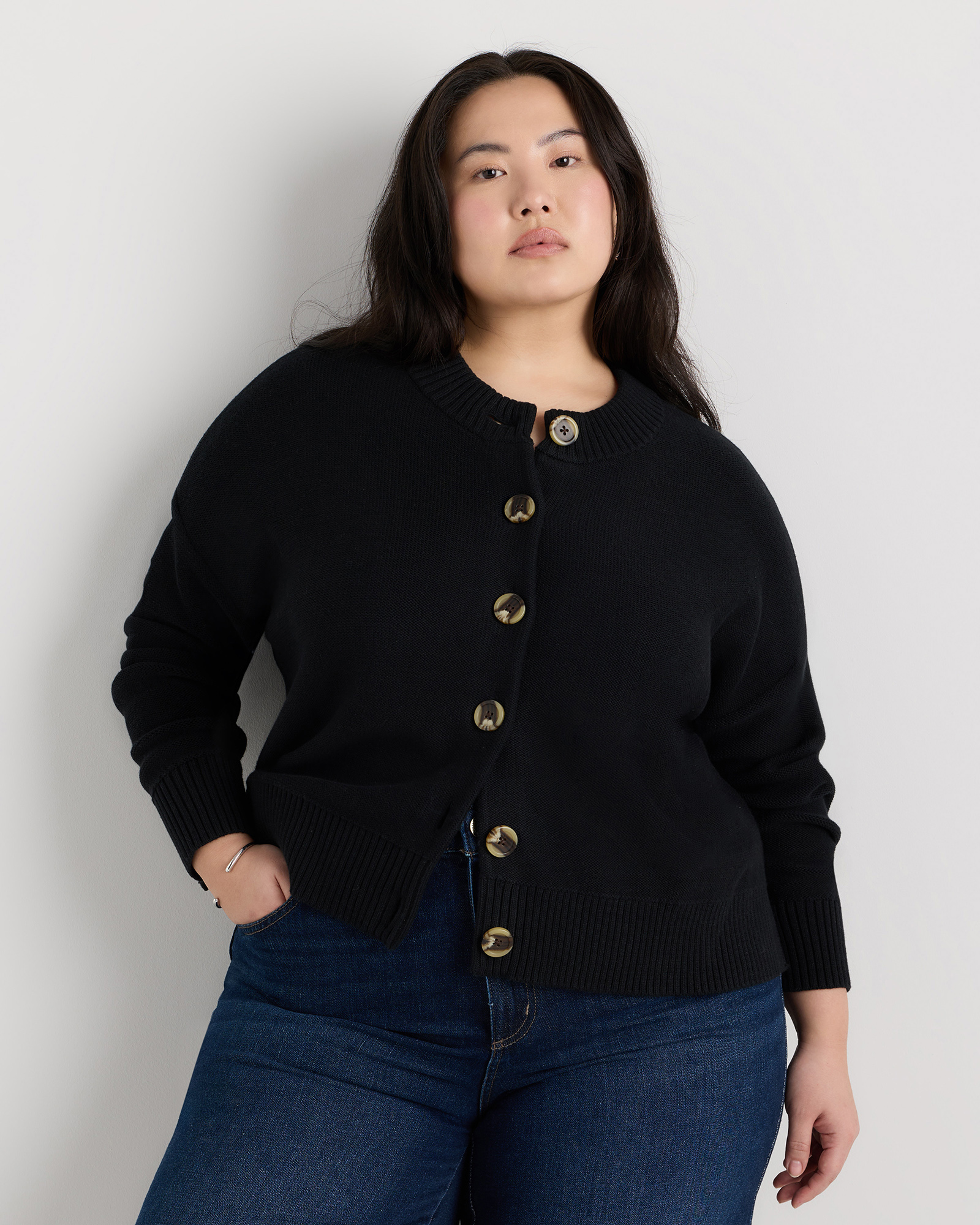 Black 100% Organic Cotton Cropped Cardigan