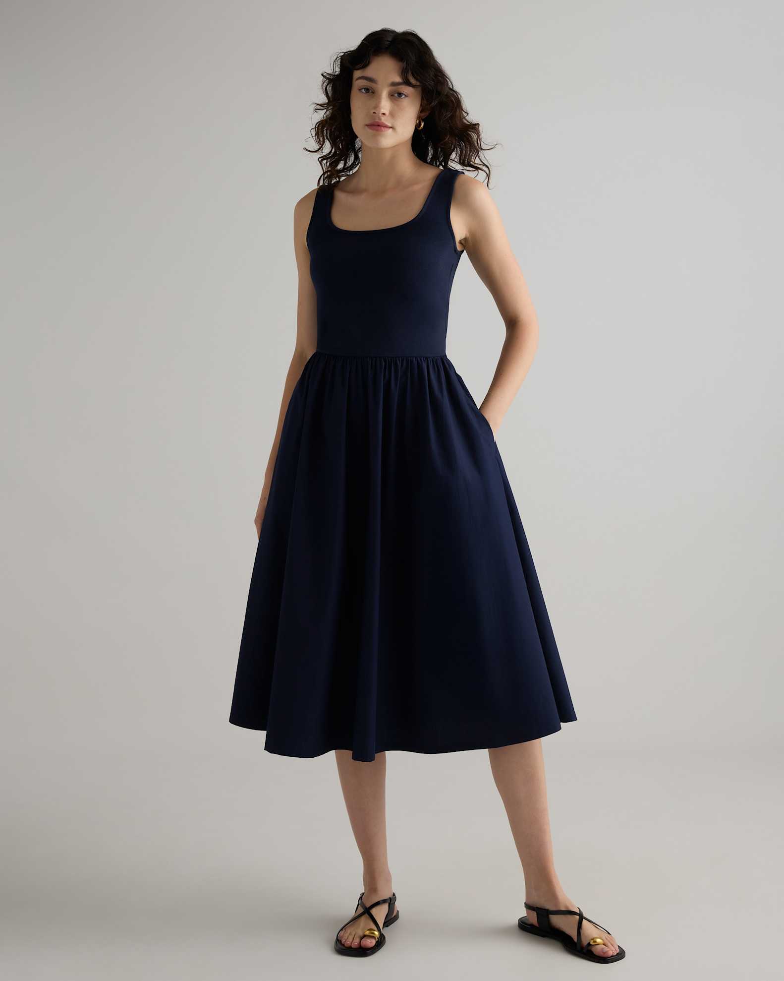 Cotton Mixed Media Tank Dress in Navy Cotton Mixed Media Tank Dress in Navy