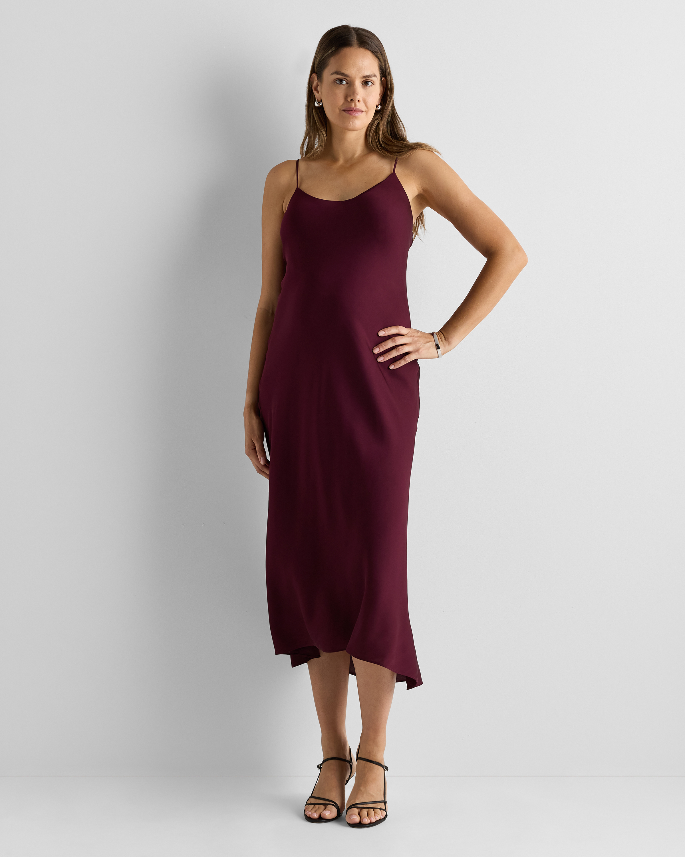Wine Tasting Red Washable Stretch Silk Maternity Slip Dress