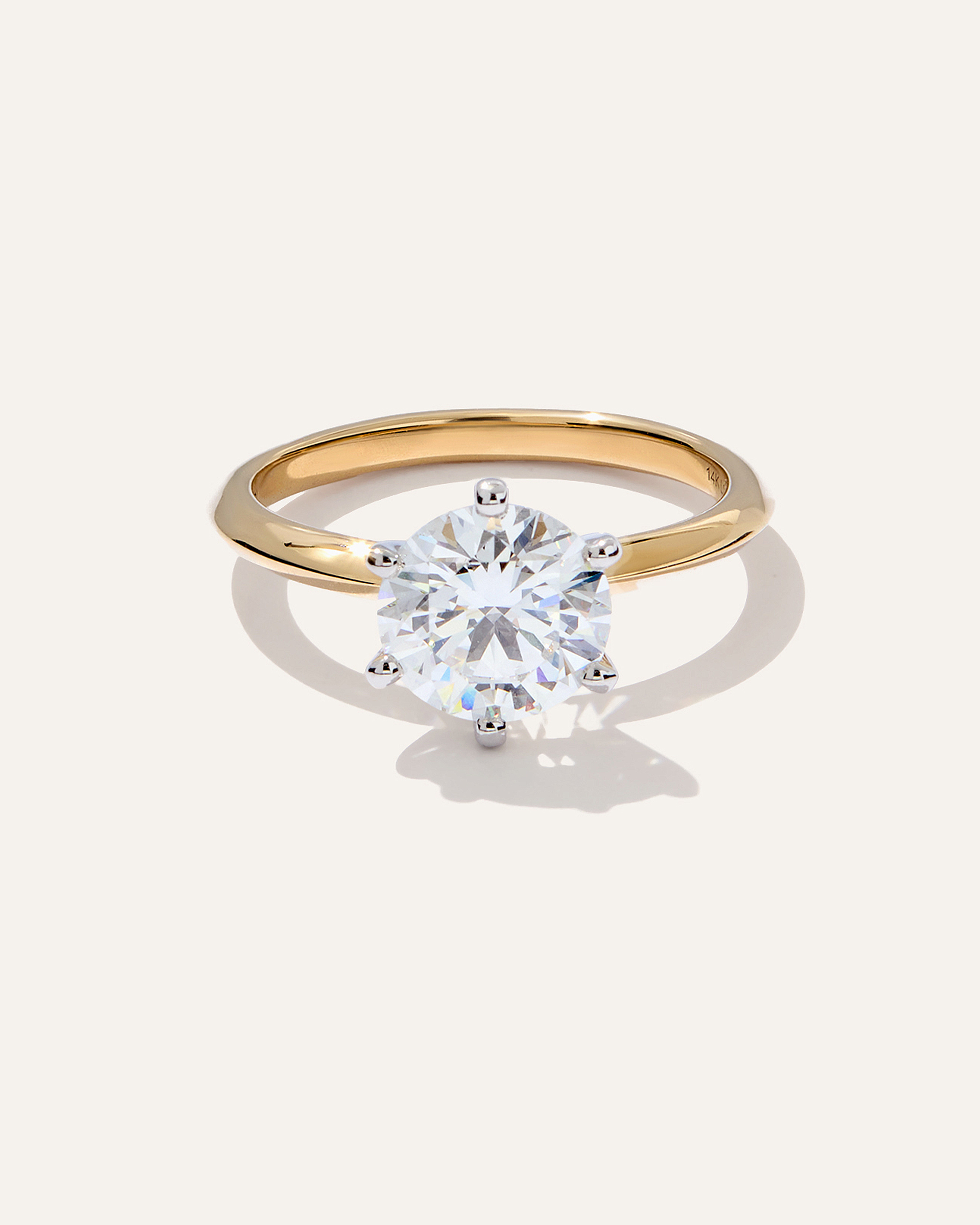 Yellow Gold Lab Grown Diamond Round Six Prong Knife Edge Engagement Ring