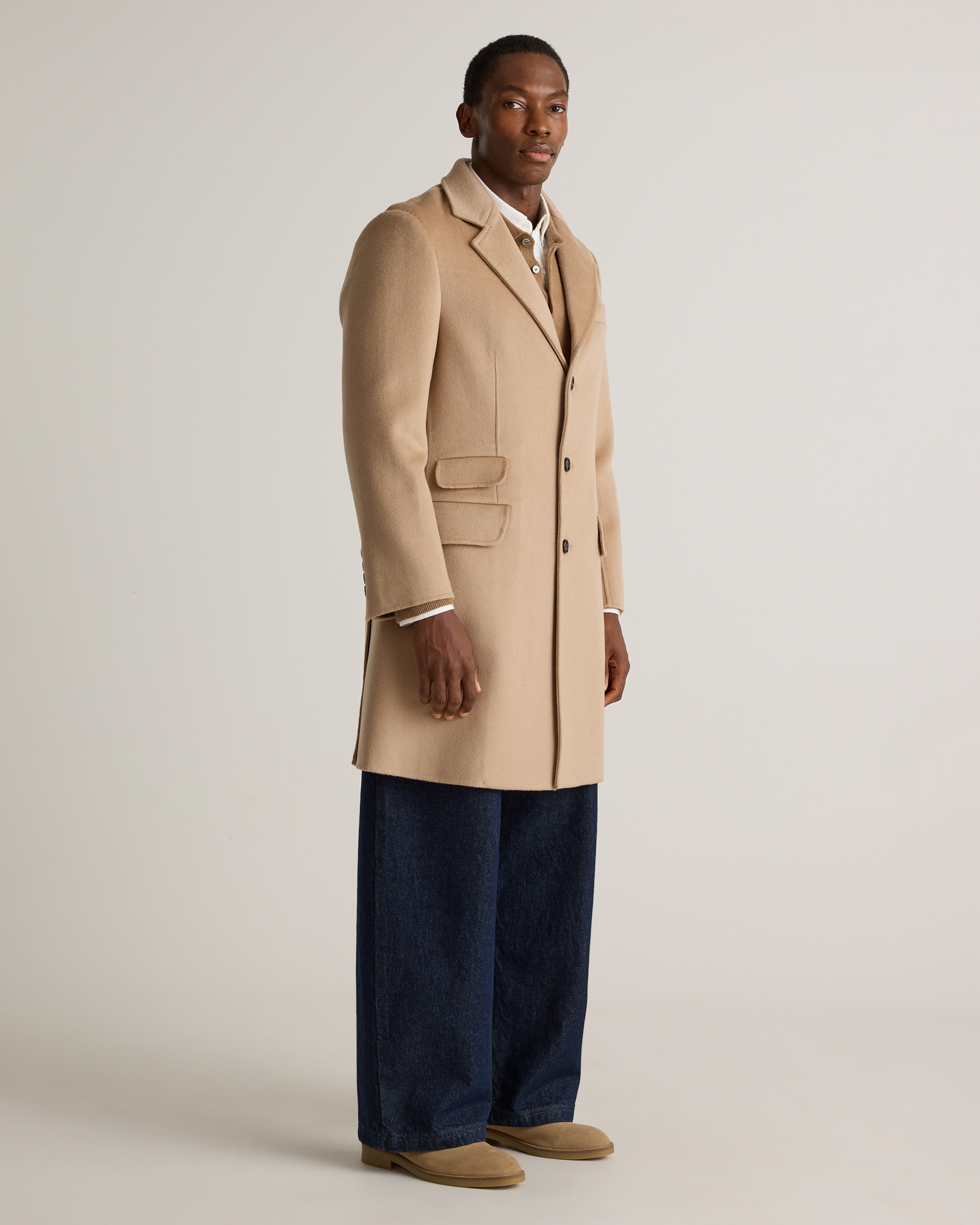 100% Mongolian Cashmere Double-Faced Overcoat in Camel