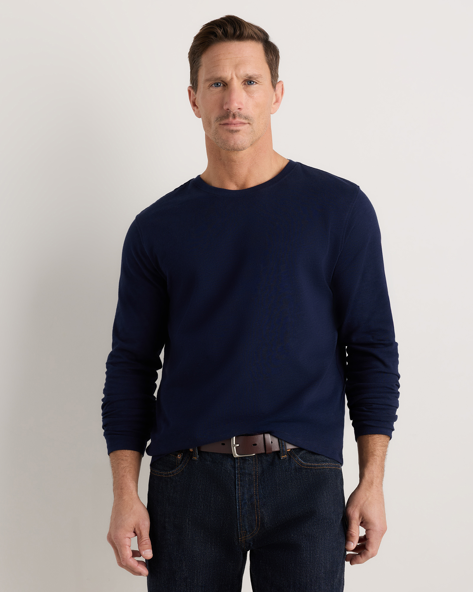 Deep Navy 100% Organic Cotton Slub Long Sleeve Tee