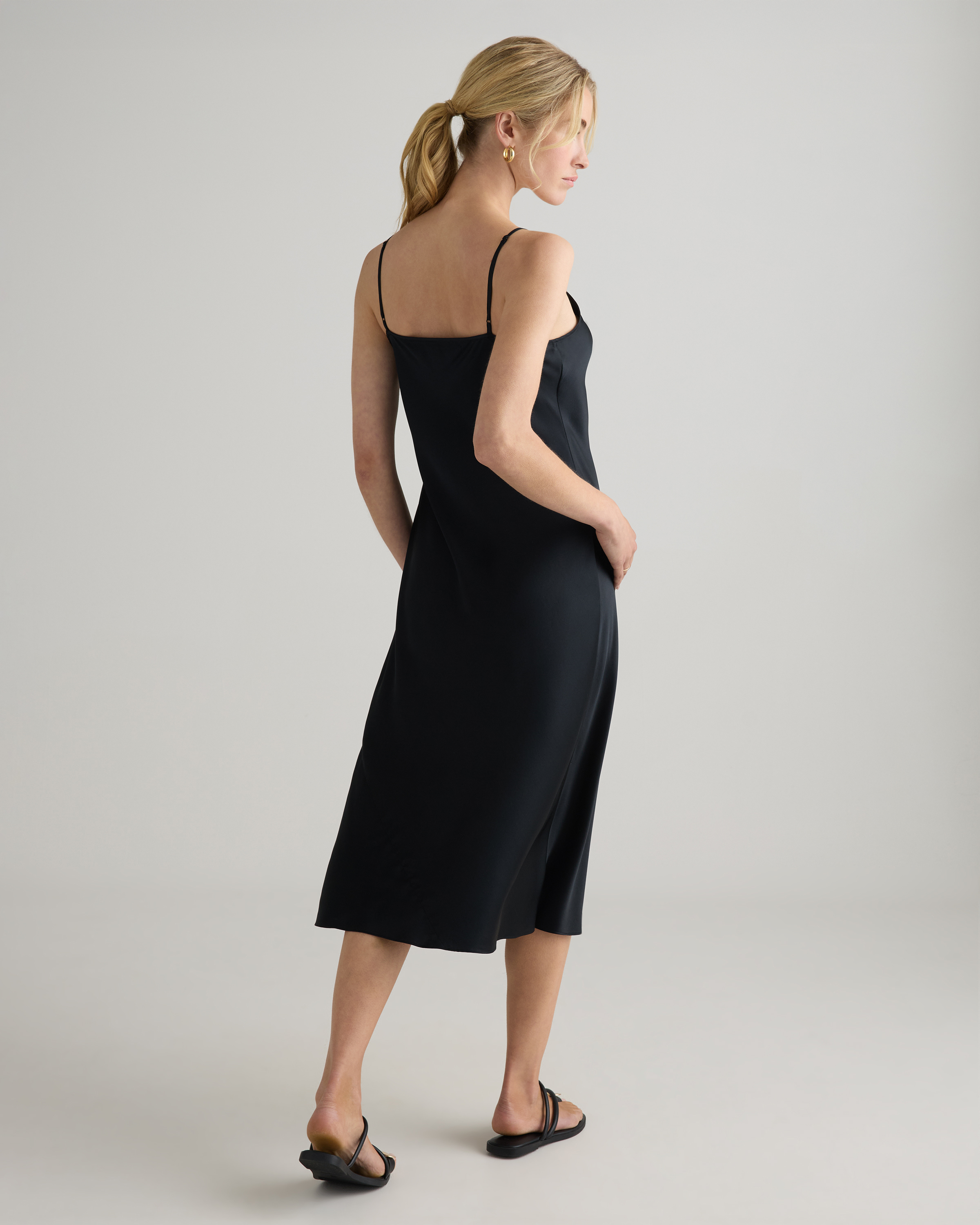Quince Women's Washable 100% Mulberry Silk Slip Dress, Black, Size XL - Midi Length, Bias Cut, Satin Finish, Hypo-allergenic, Thermoregulating
