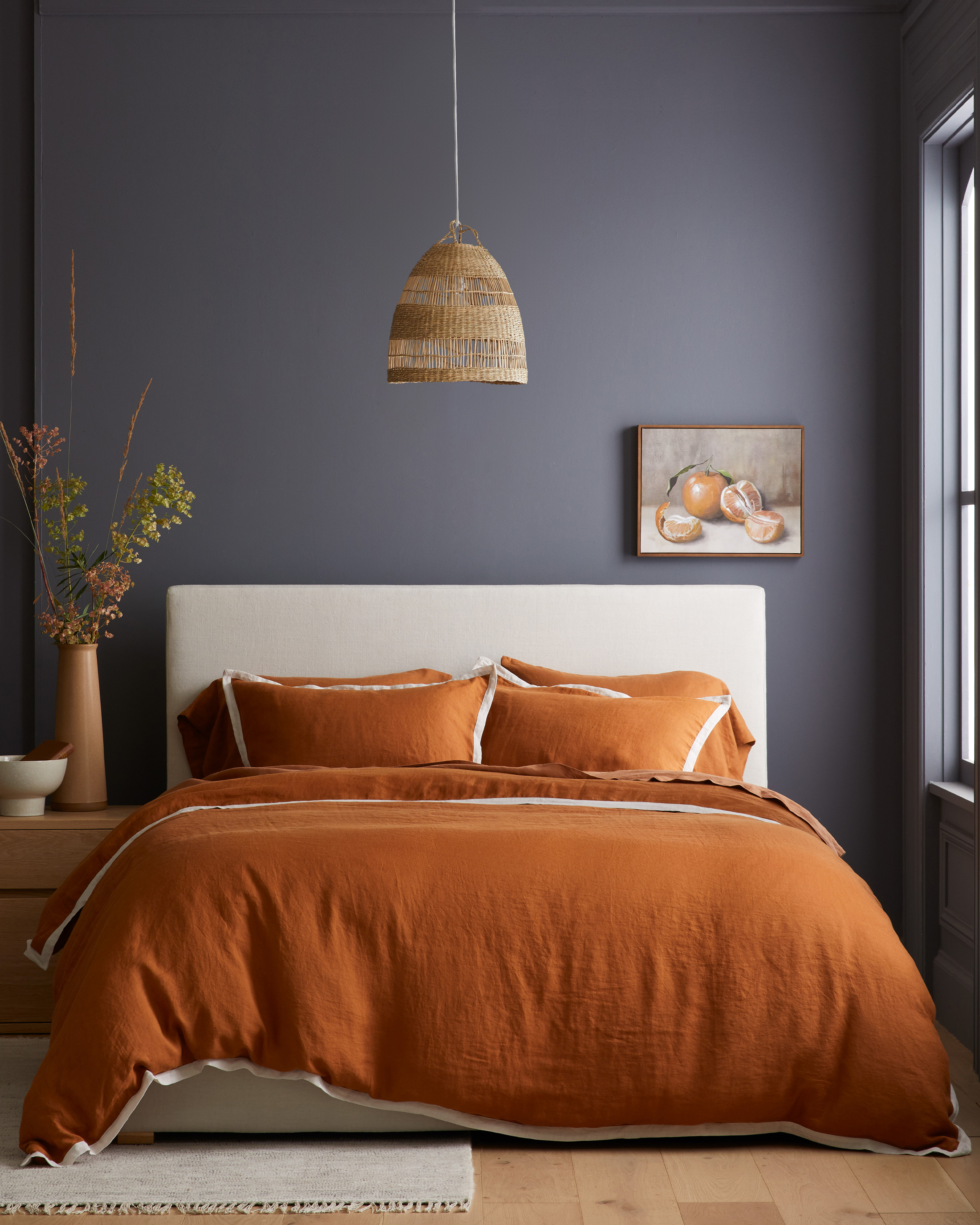 Terracotta/Sand European Linen Contrast Flange Deluxe Bedding Bundle