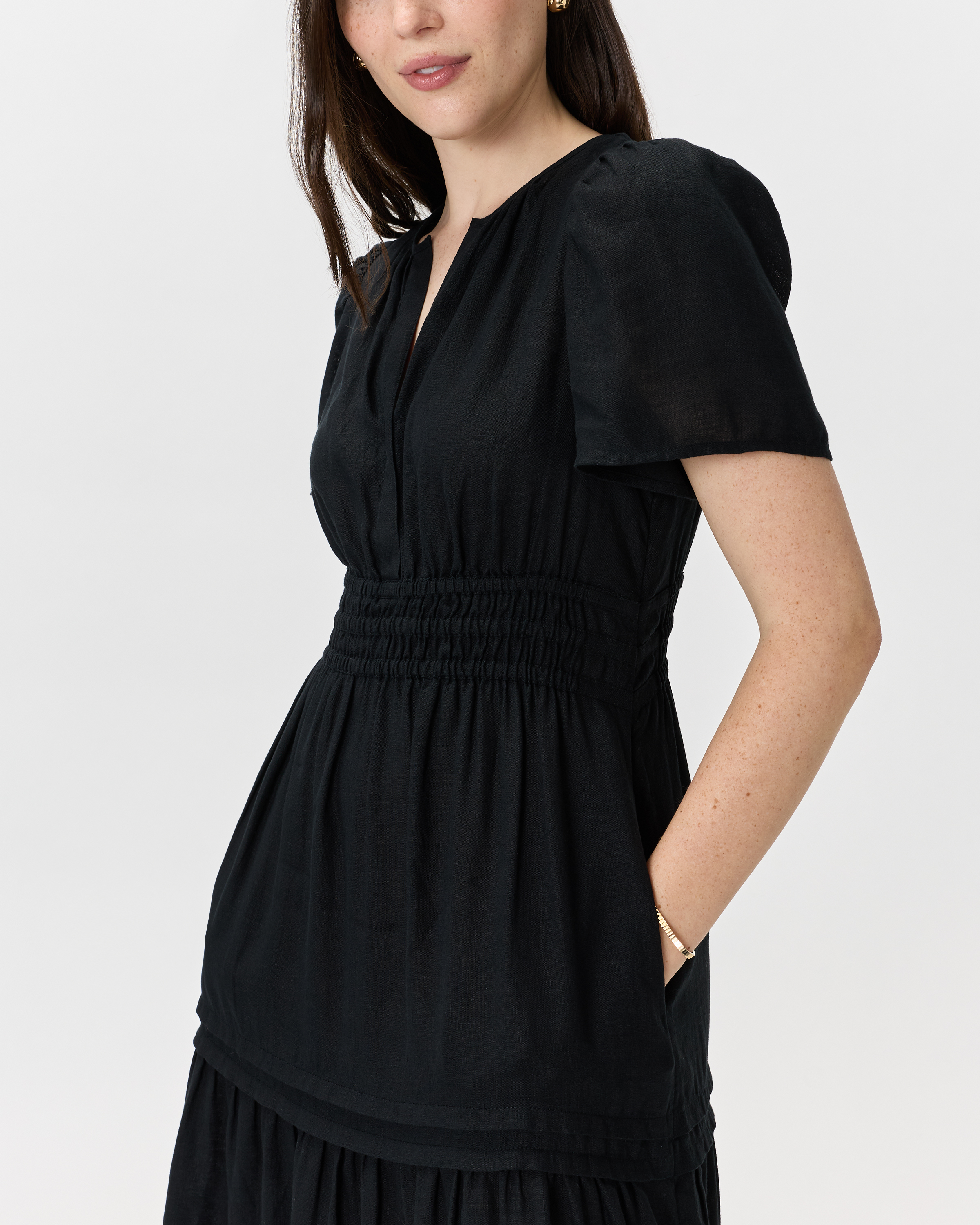 chinese dress ladies SARALIVIA Midi Linen Dress - Black main image 1