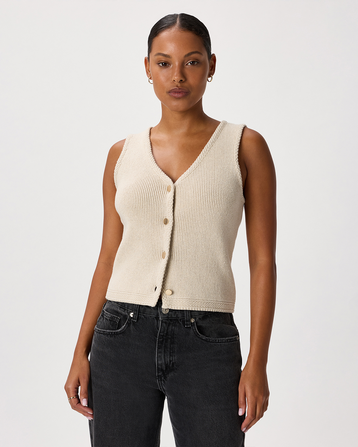 Speckled Beige Gilet en coton biologique à 100 % à col en V