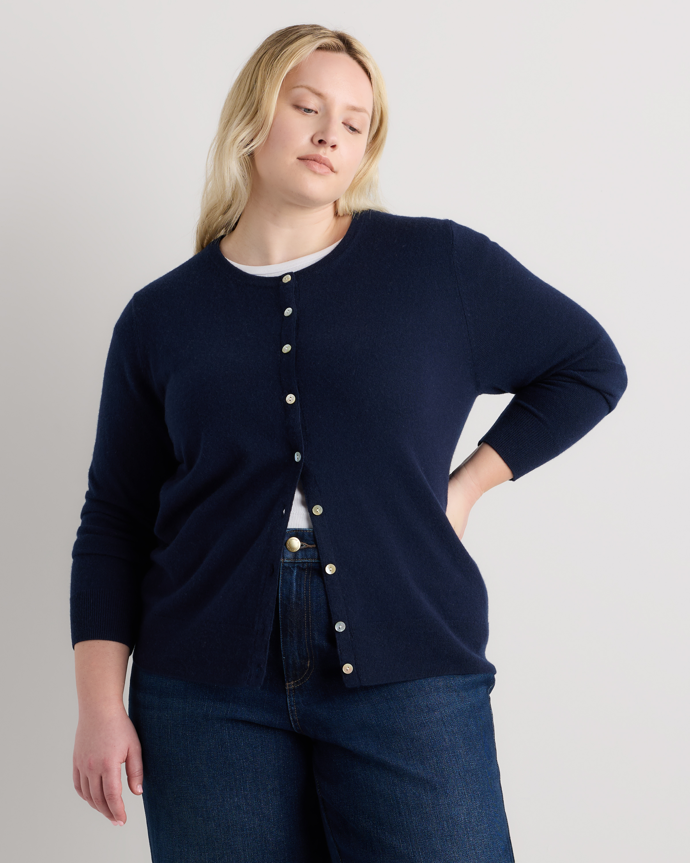 True Navy Mongolian Cashmere Cardigan Sweater