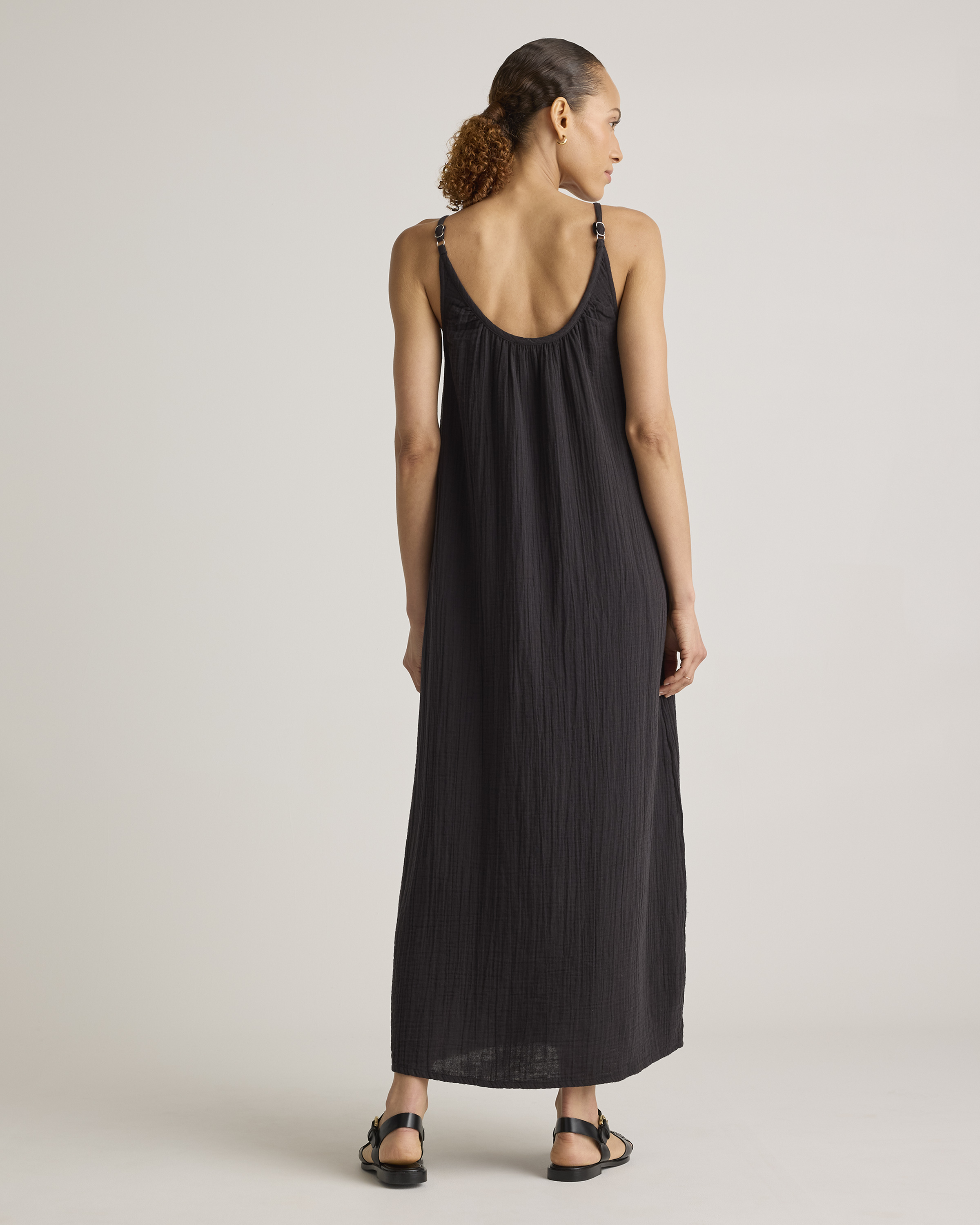 100% Organic Cotton Gauze Sleeveless Maxi Dress in Black
