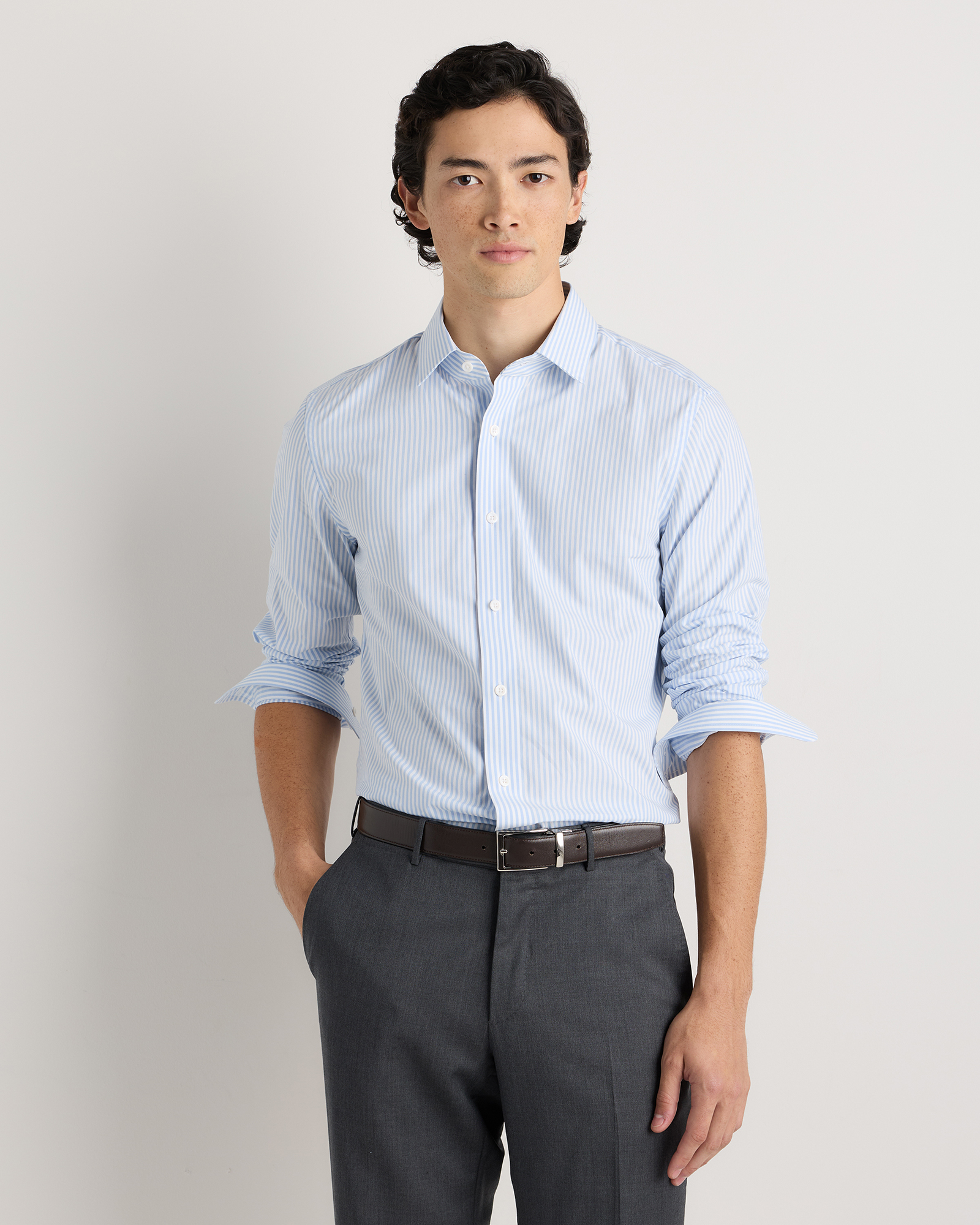 Light Blue Stripe Organic Cotton Stretch Poplin Dress Shirt