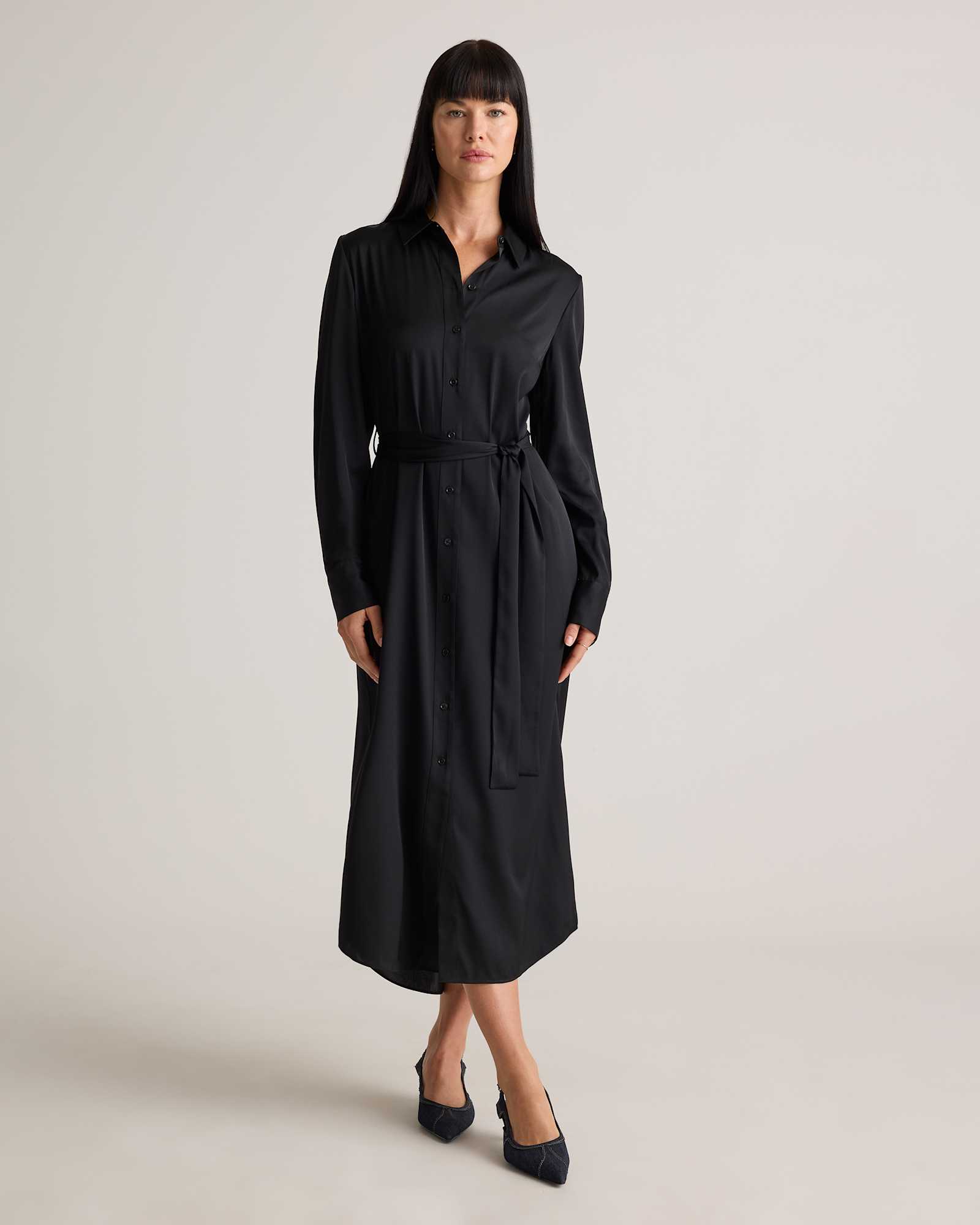Quince Women's Washable Stretch Silk Maxi Shirt Dress, Black, Size XL - Chic, Low-Maintenance Luxe Look for Office & Date Nights Quince Women's Washable Stretch Silk Maxi Shirt Dress, Black, Size XL - Chic, Low-Maintenance Luxe Look for Office & Date Nights