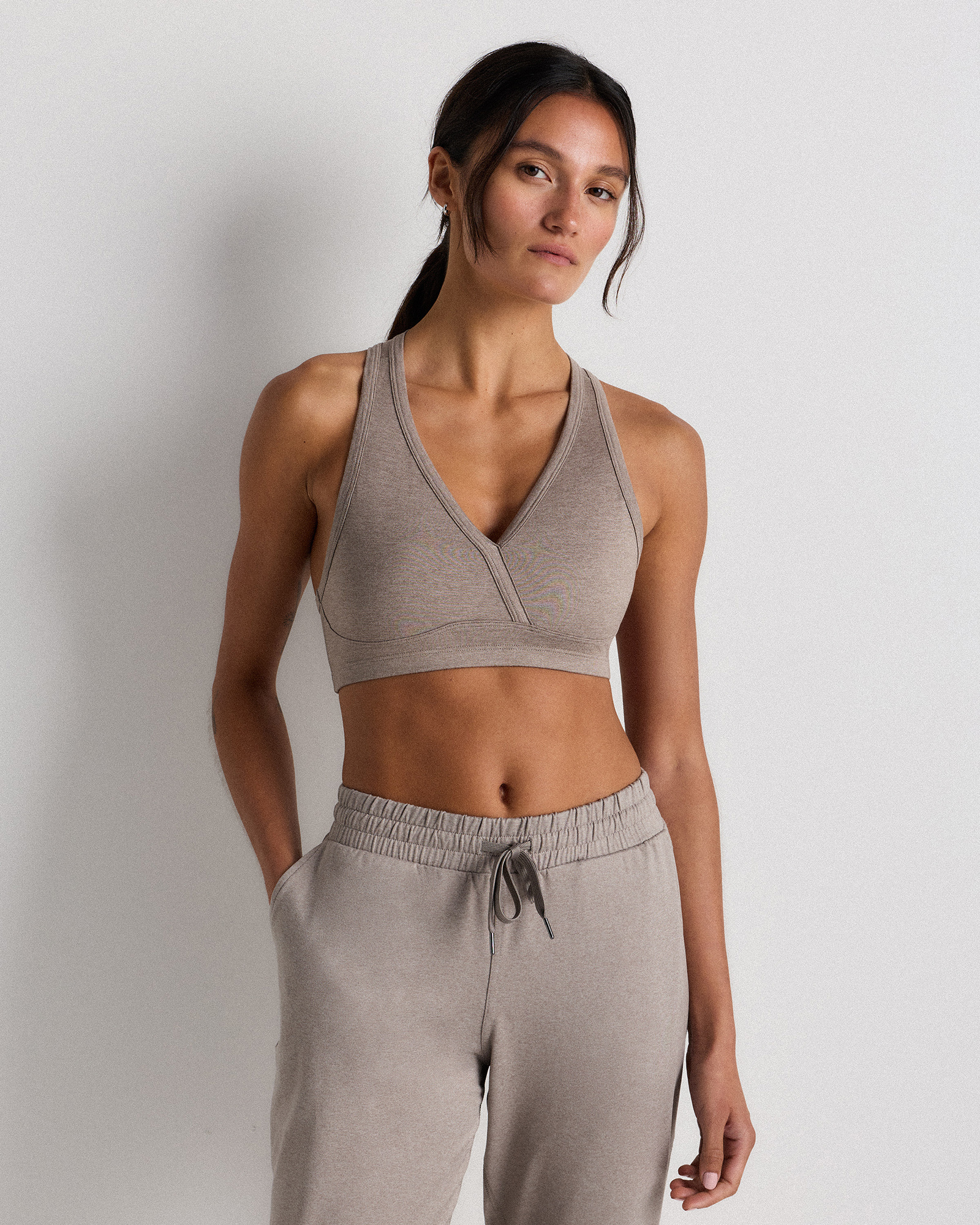 Quince Women's Ultra-soft V-neck Racerback Bra In Gray