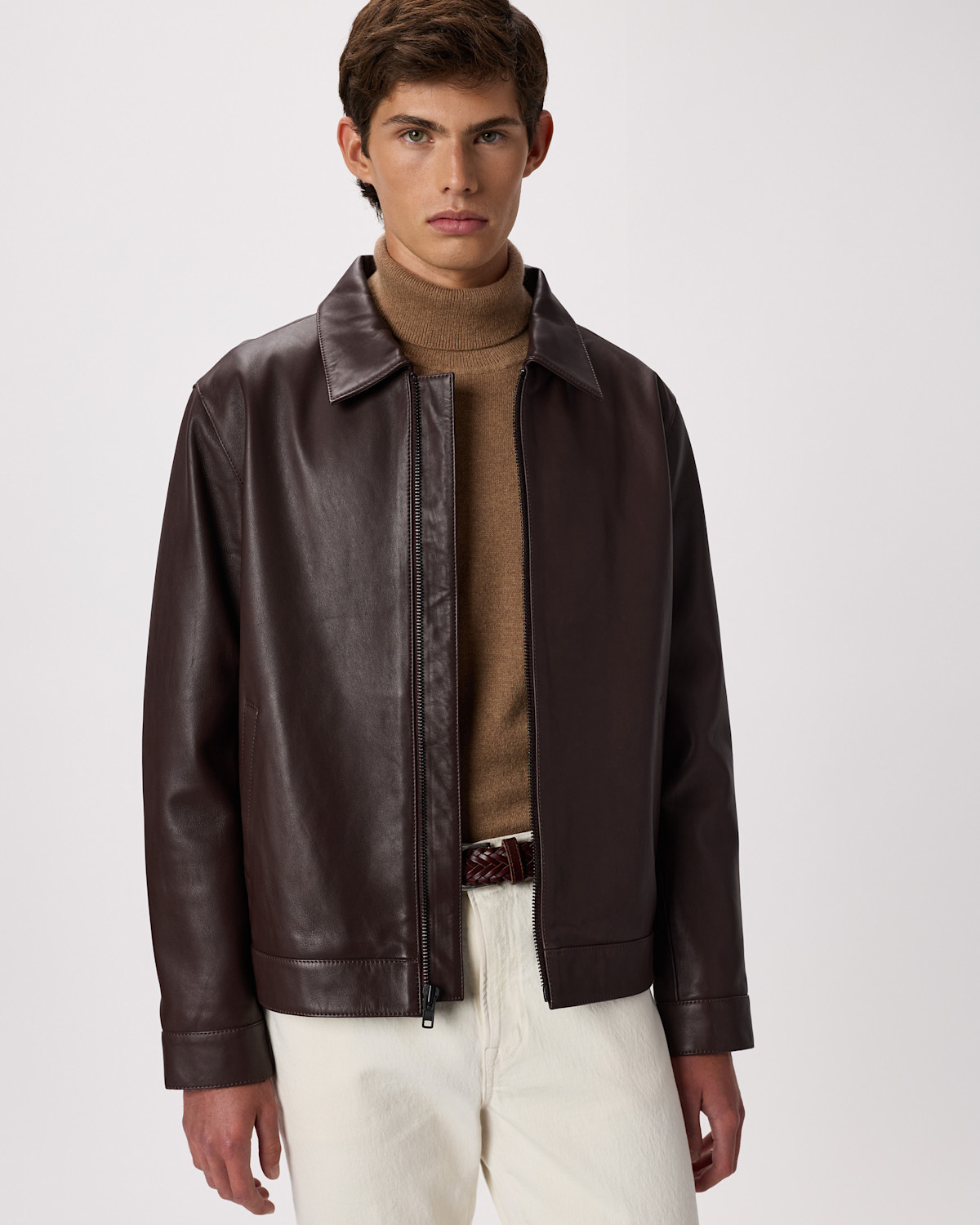 Quince 100% Leather Harrington Jacket in Rich Brown