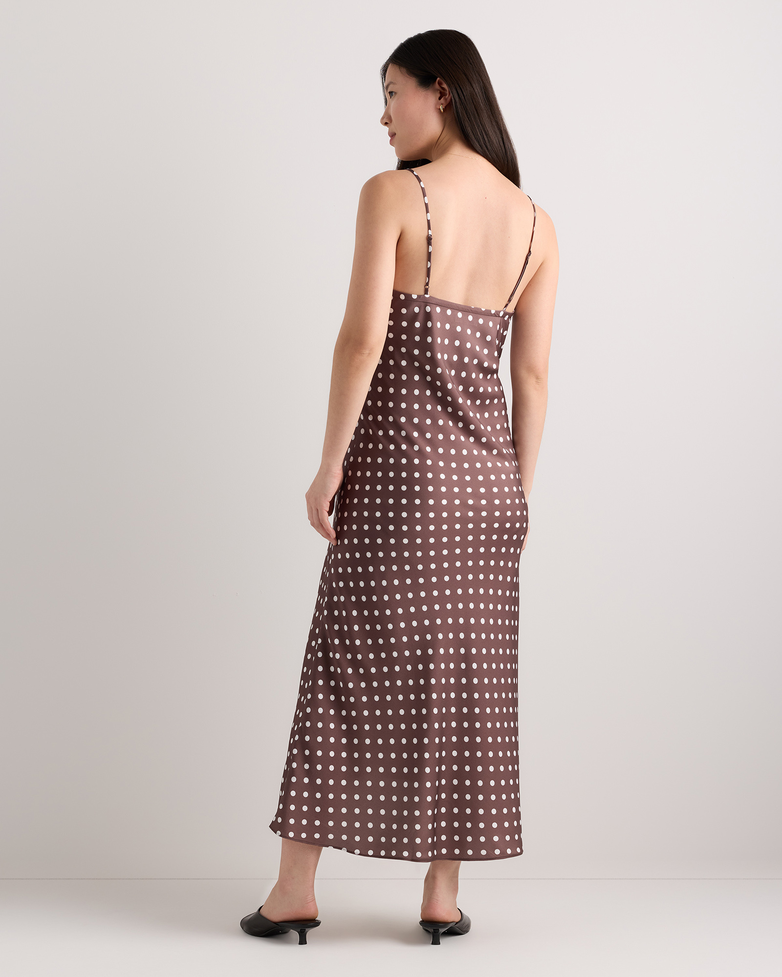 Women's Washable Stretch Silk Maternity Slip Dress in Mocha Midi Dot, Size XL by Quince