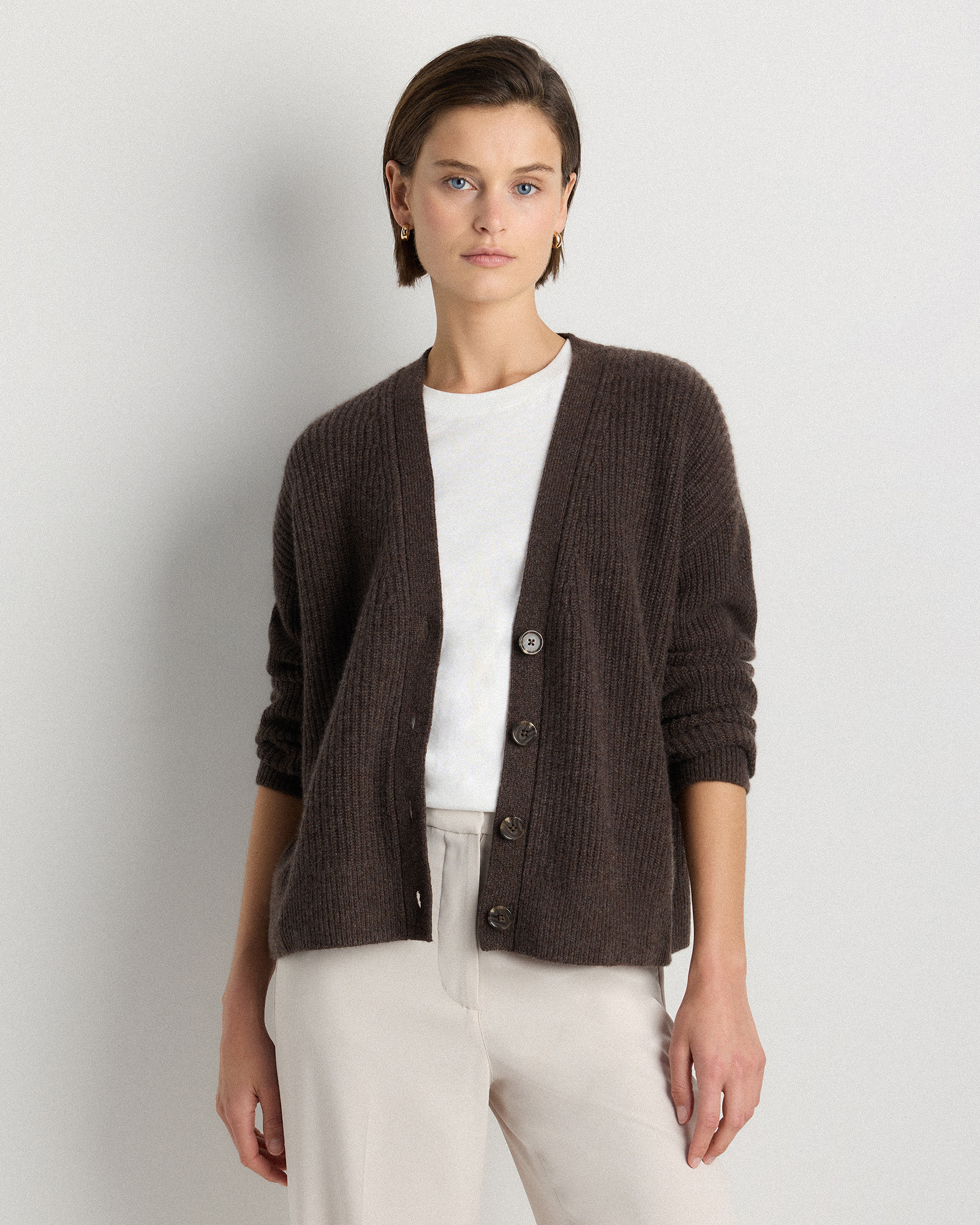 CABaN cotton×cashmere cardigan CABaN Cotton Cashmere Bi-color V-neck Cardigan