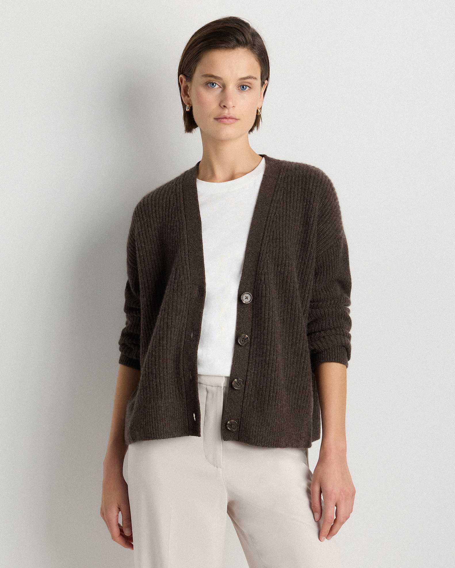 Mongolian Cashmere Fisherman Cropped Boxy Cardigan Sweater