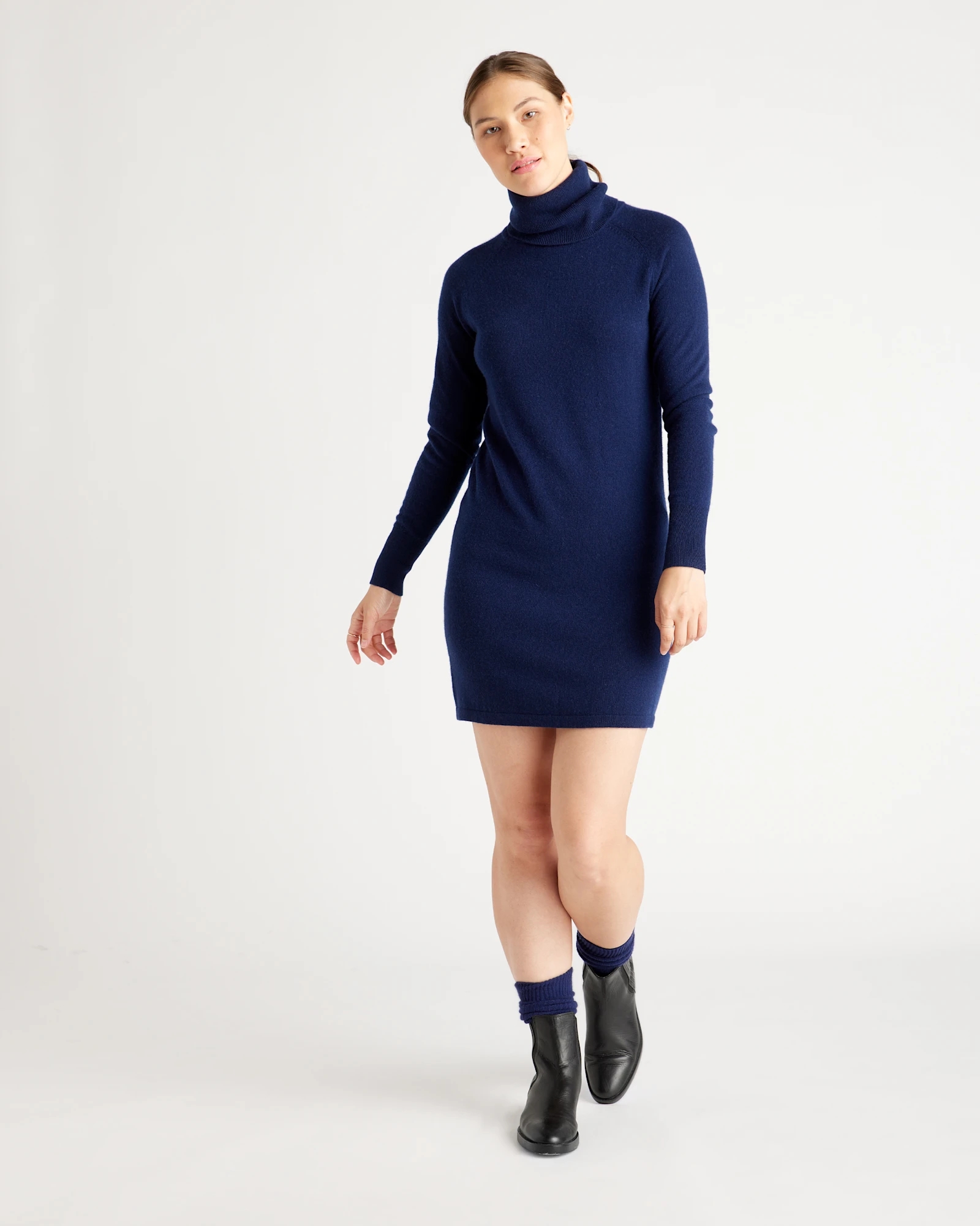 Mongolian Spring Cashmere Turtleneck Sweater Dress