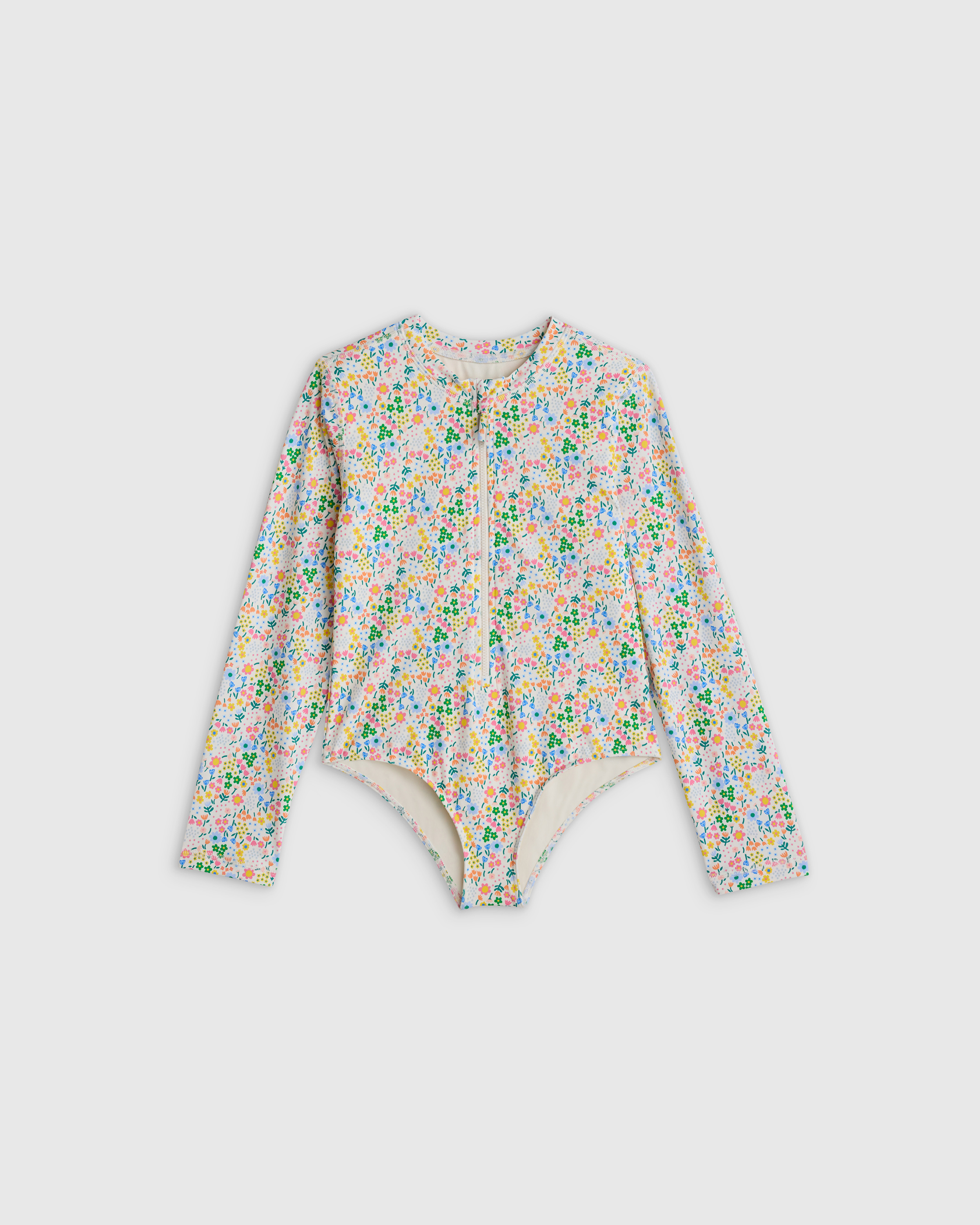 Ditsy Floral Long Sleeve Zip-Up Swimsuit