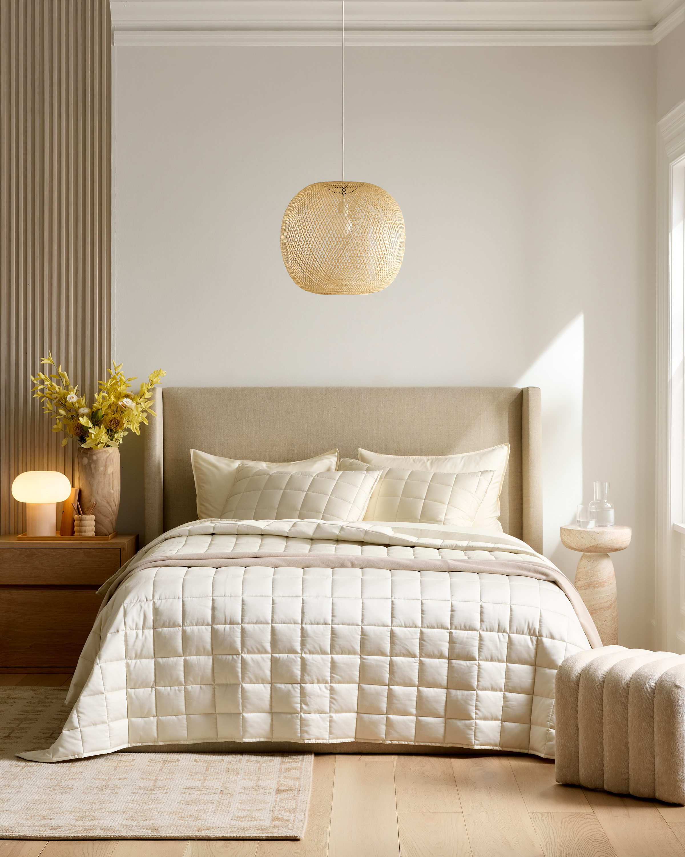 Ivory Bamboo Box Quilt Set