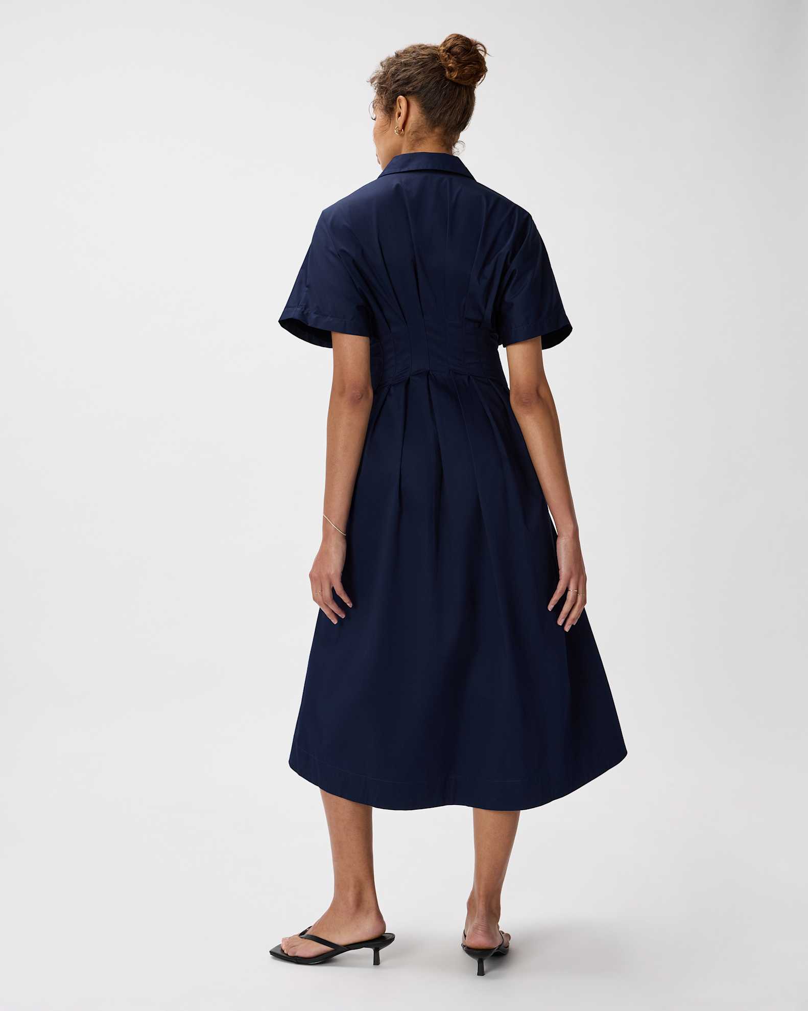 midi shirtwaist dresses White Linen Cotton Midi Shirt Dress with Button Front and Collar