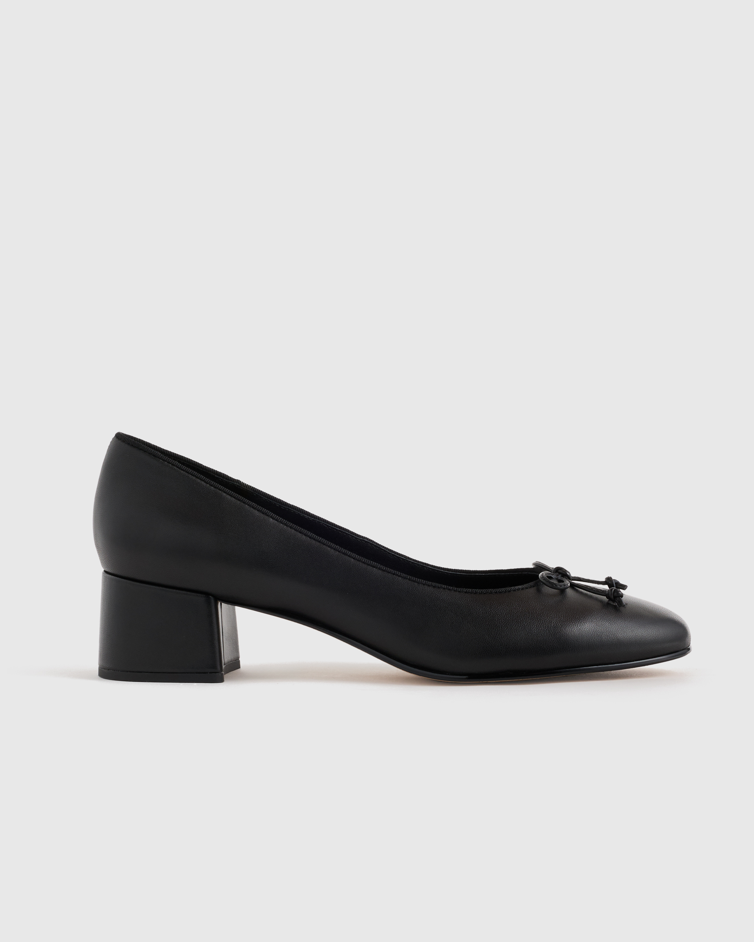 Black Italian Leather Ballet Block Heel Pump