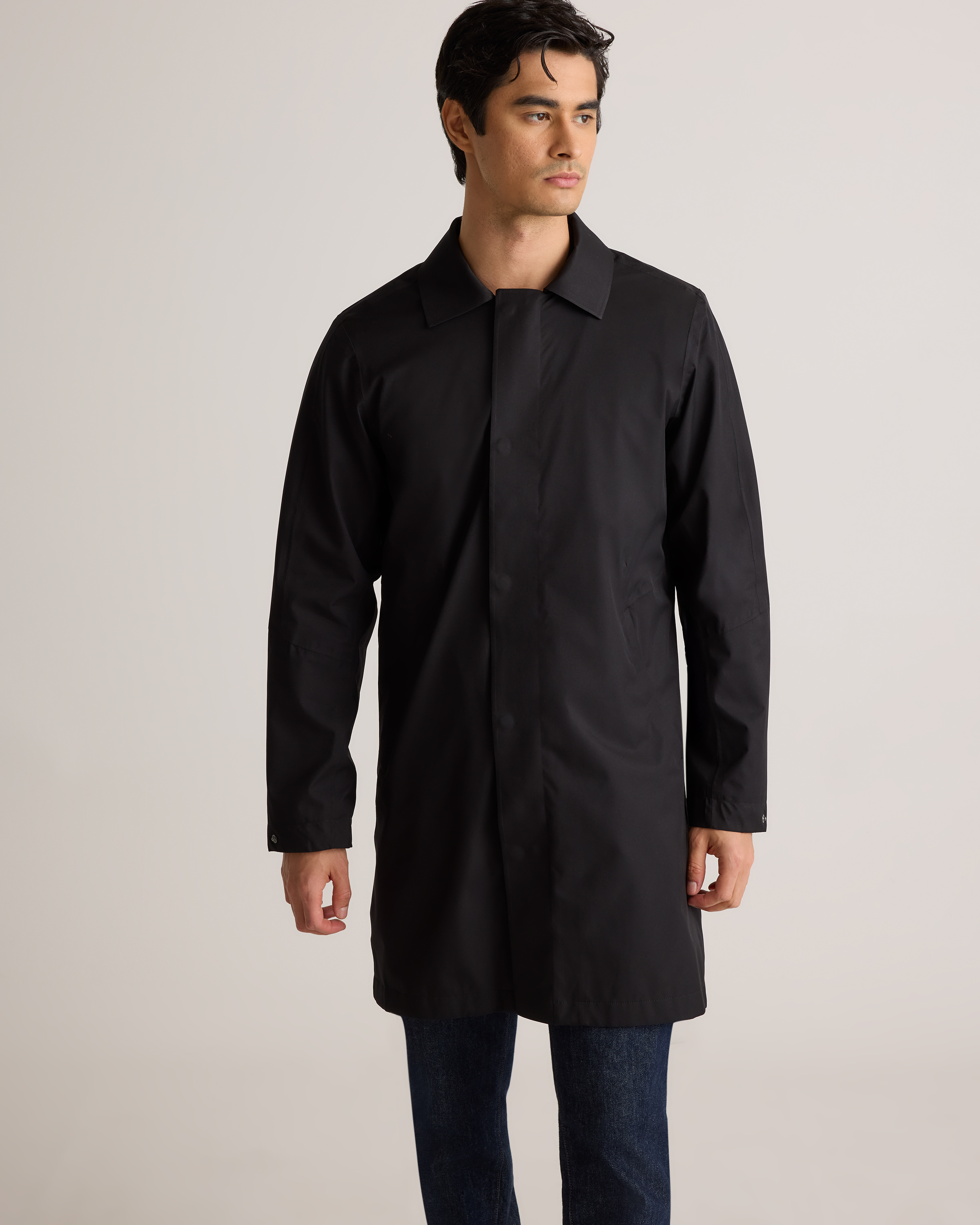 Weather Proof Long Rain Jacket in True Black