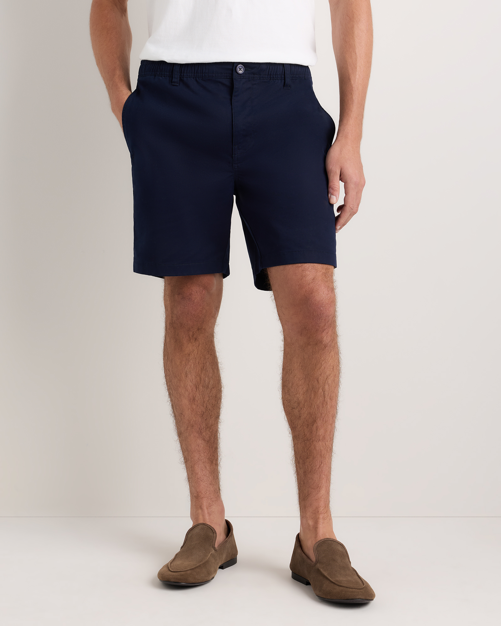 Deep Navy Organic Stretch Cotton Pull On Chino Shorts - 7"