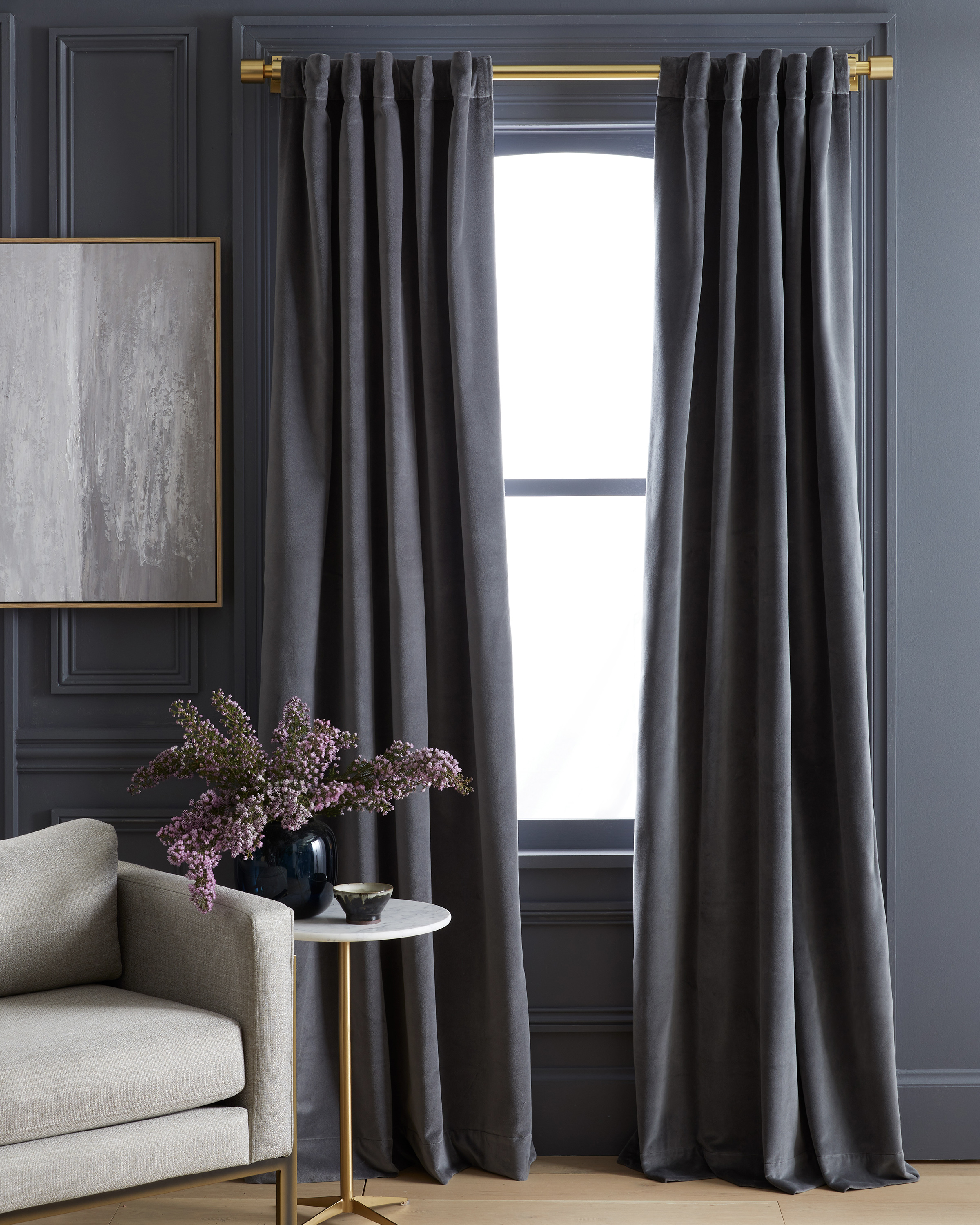 Cotton Velvet Curtain, 48x96, Slate